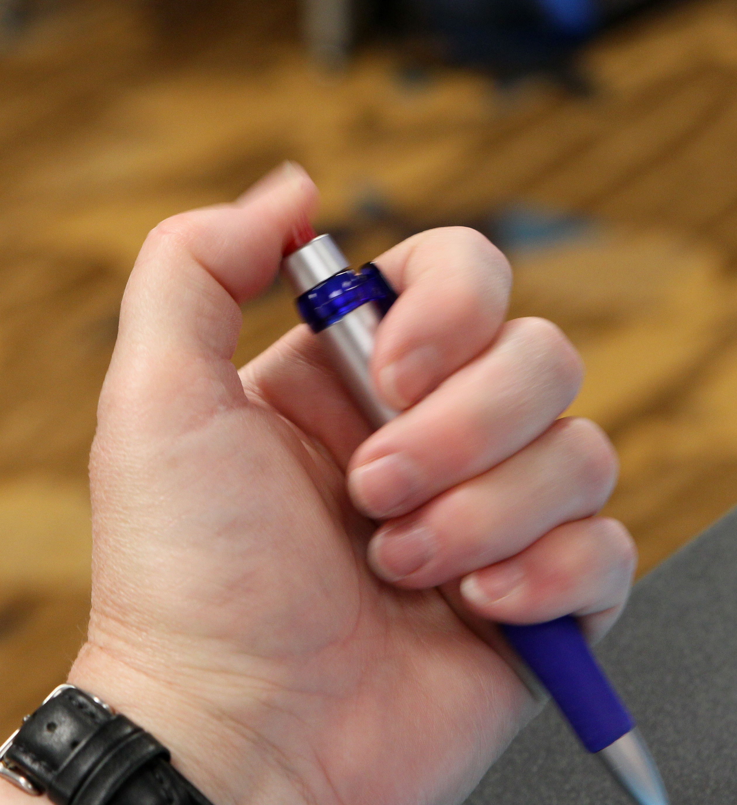 Contestants practiced timing and clicking using Jeopardy pens during the auditions.