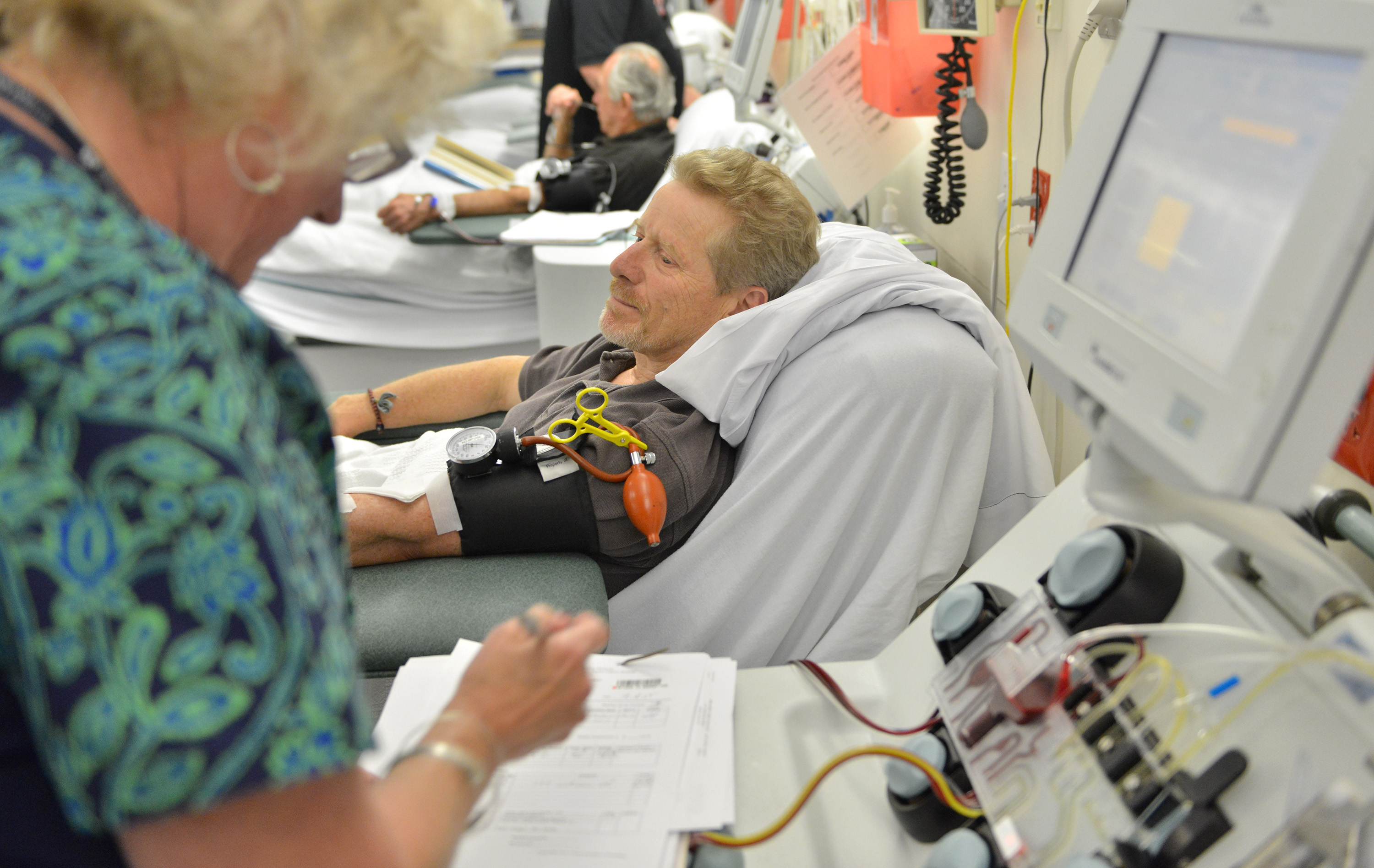 Don Greenstein of Natick regularly donates blood platelets at Dana-Farber Cancer Institute, where his sister is a patient. He has received rewards such as free parking for the donations, but he says the best reward is being able to hang out with the staff.