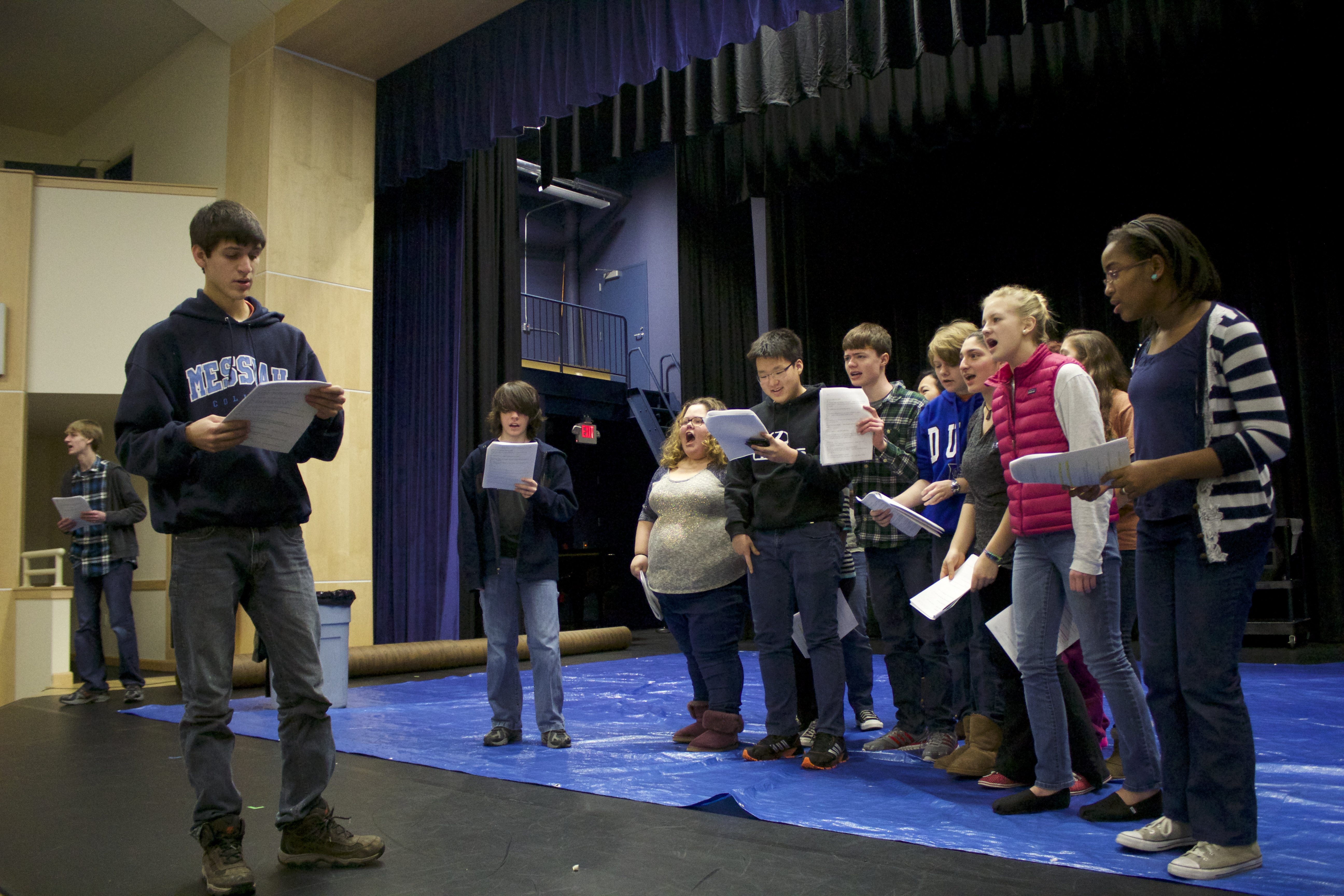 A rehearsal of the marathon play at Lexington Christian Academy.
