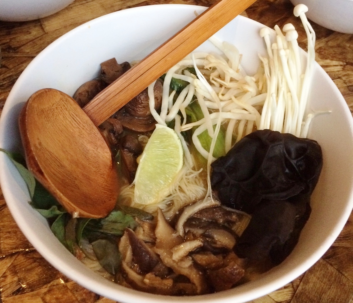 Kokeshi’s “Faux Pho” was an earthy bowl of miso mushroom tea with egg, bok choy, and three kinds of Asian mushroom.