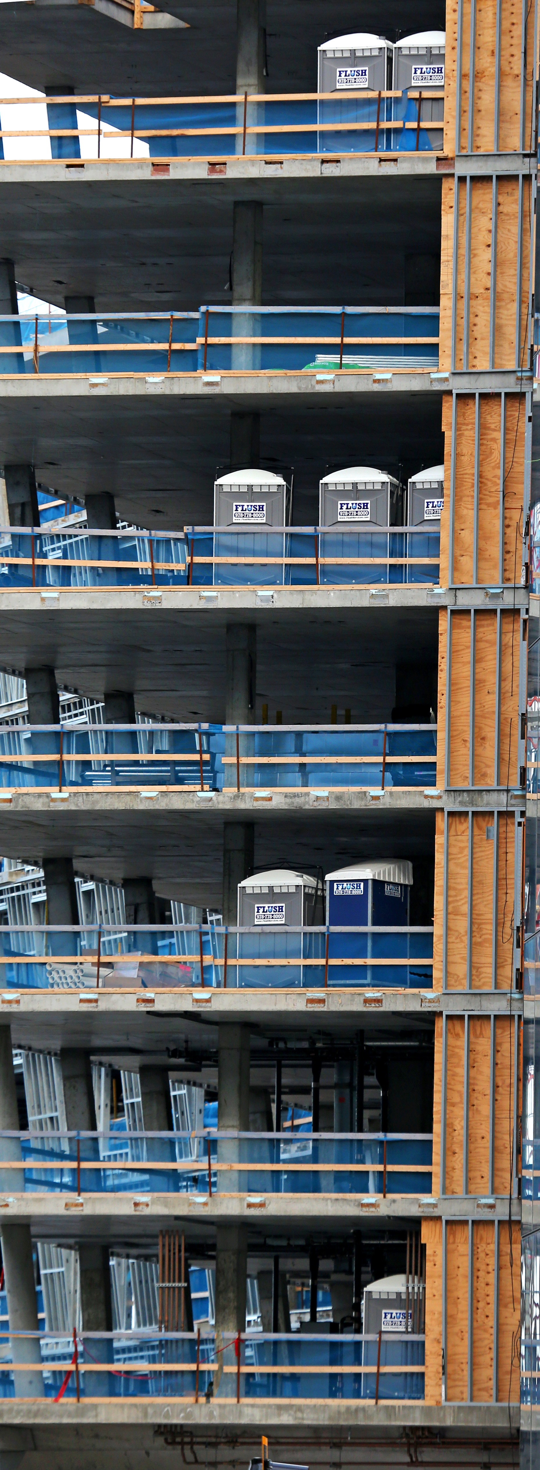Construction at Pier Four in the Seaport had a portable toliet on almost every level.