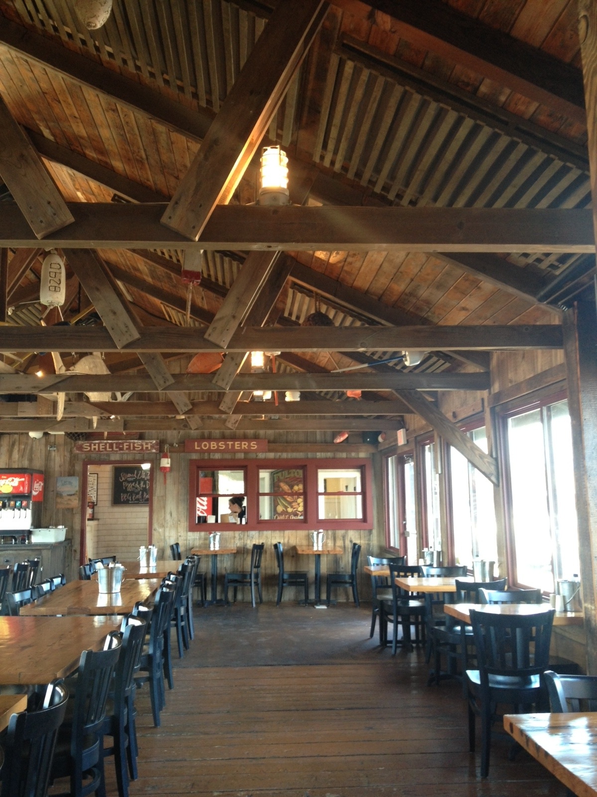 At the Lobster Trap in Bourne, soundproofing cleverly disguised in lobster trap-like slats was installed to help with noise levels.