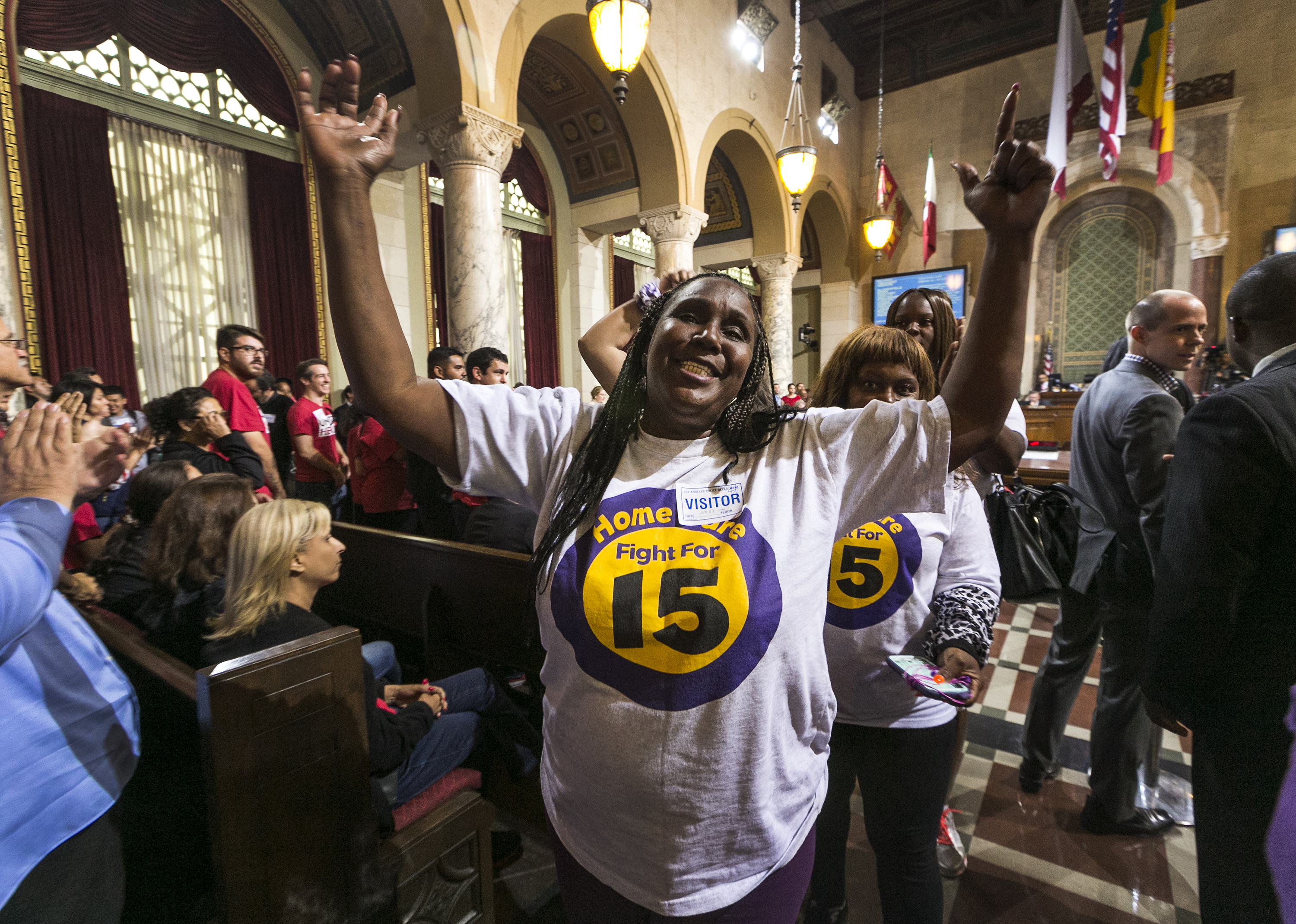 Last year, workers reacted as the Los Angeles City Council voted 13-1 to raise the minimum wage to $15 an hour by 2020, but a second vote is required for final approval because the tally was not unanimous.