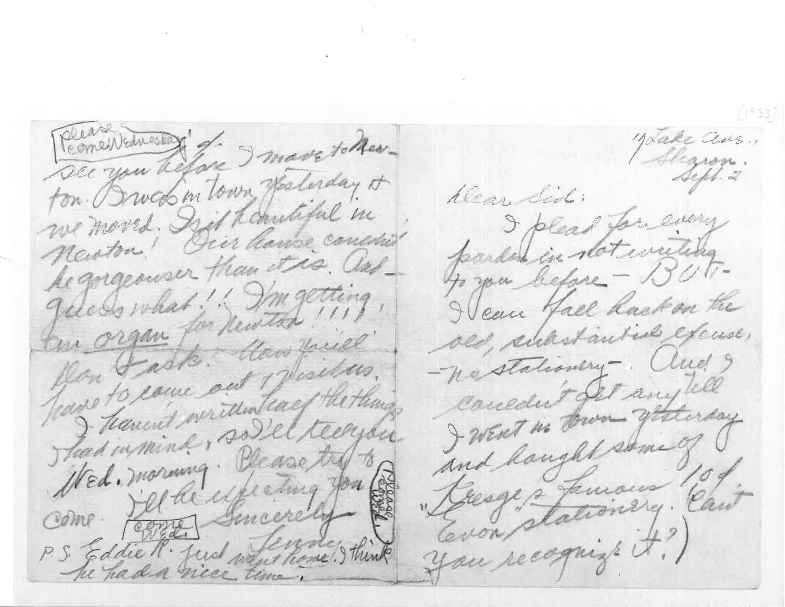 Leonard Bernstein wrote letters to his friend Sid Ramin in 1933 about his family’s imminent move to Newton.