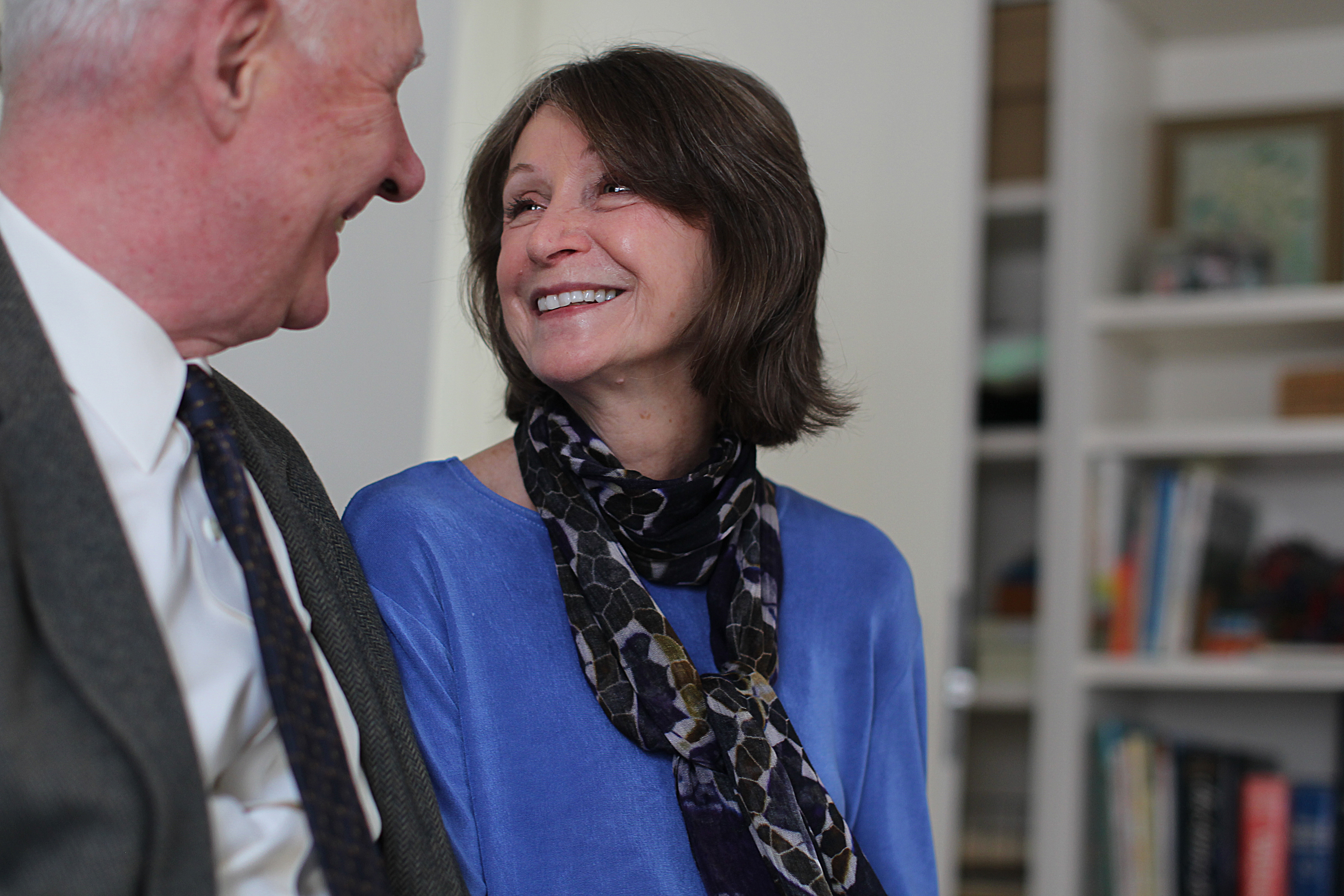 Ellen Steinbaum with husband James Dalsimer. Her first husband died of cancer at 58 and she has contributed a poem about it to “The Widows’ Handbook.”