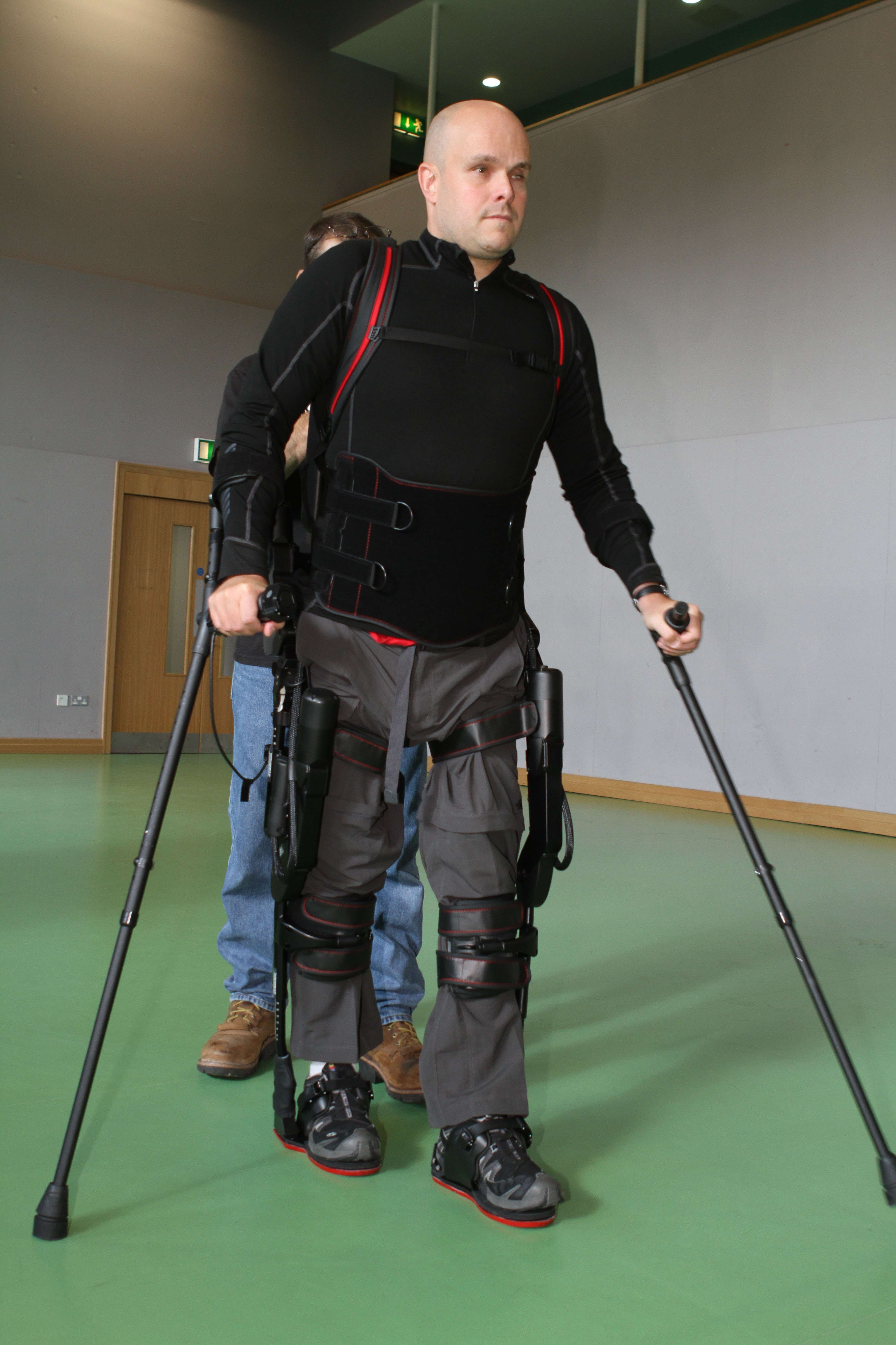 Pollock trying out his robotic legs.