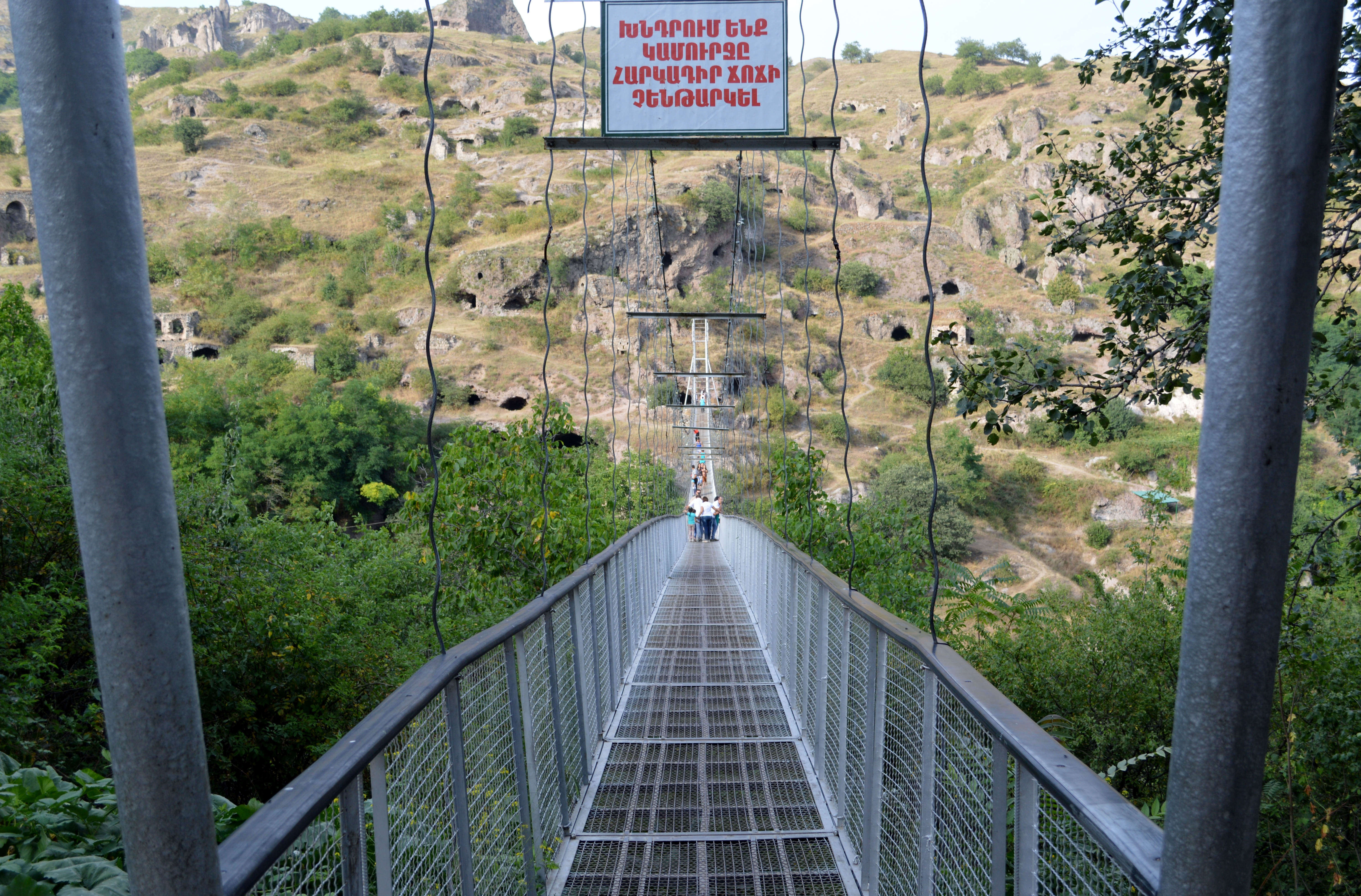 A 125-foot-long swinging bridge connects two banks of the village of Khndzoresk.