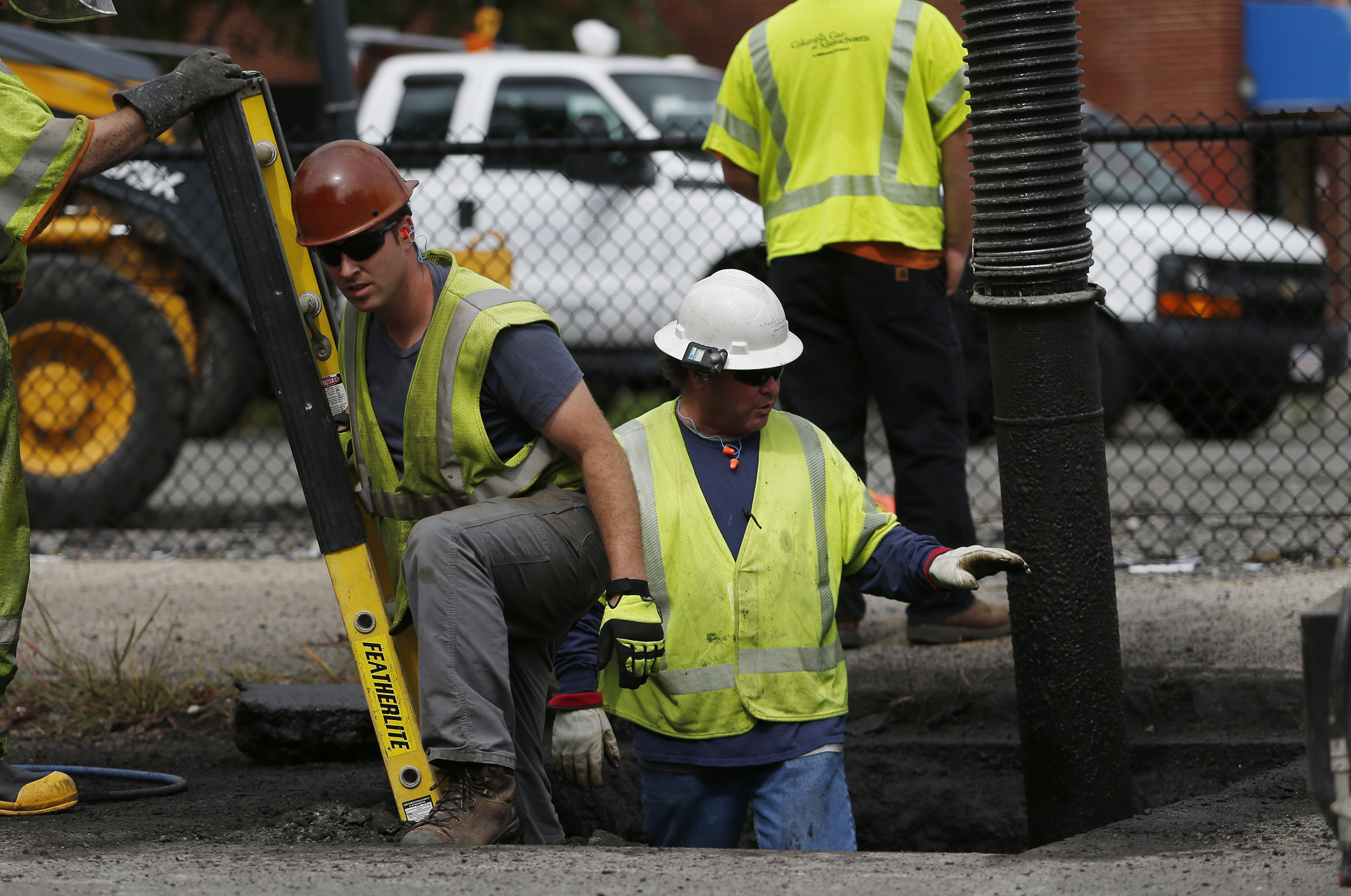 Columbia Gas workers worked on pipes off of Parker Street in South Lawrence.