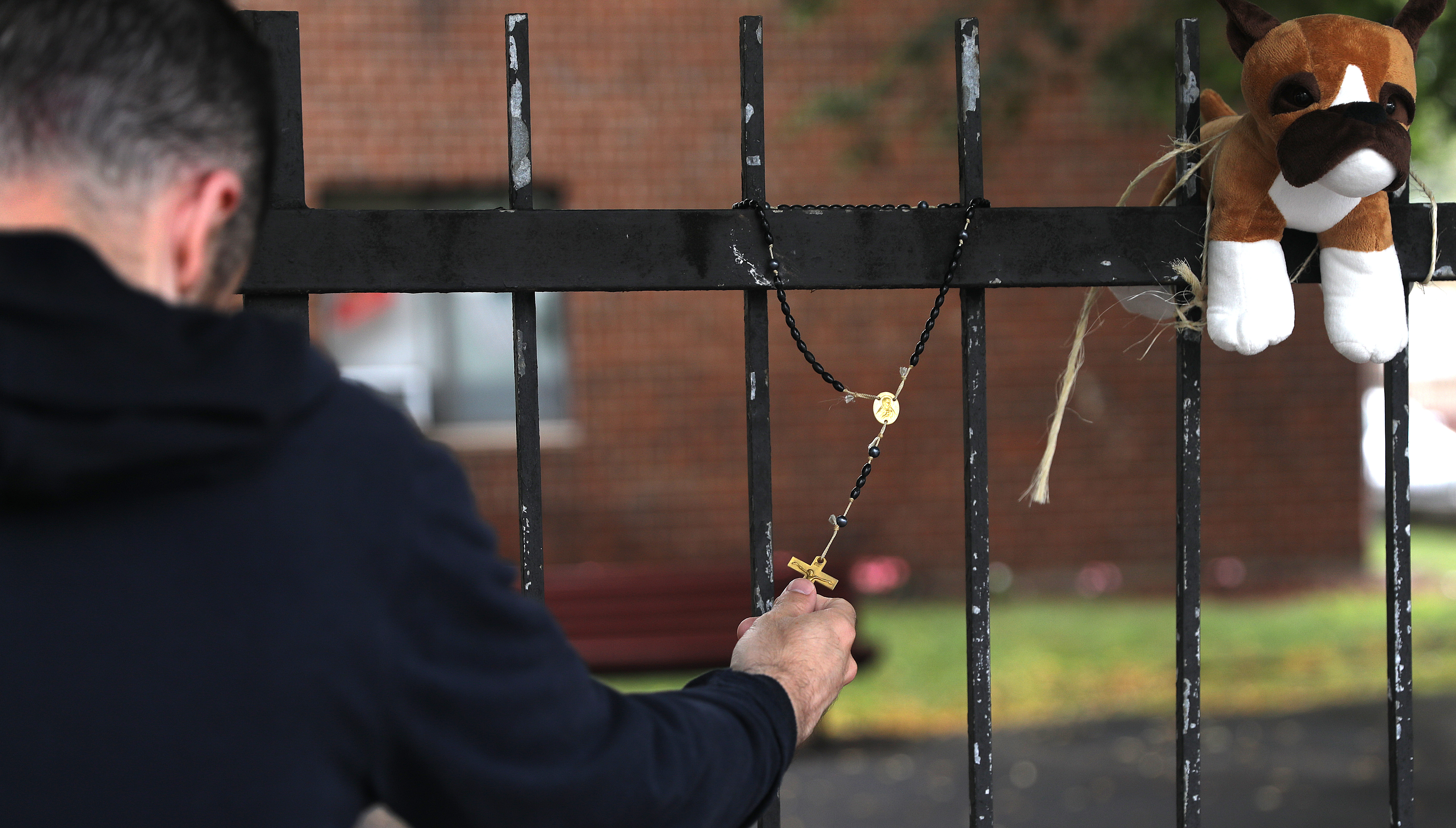 Joe Nascarella prayed and paid respects at the memorial in South Boston.