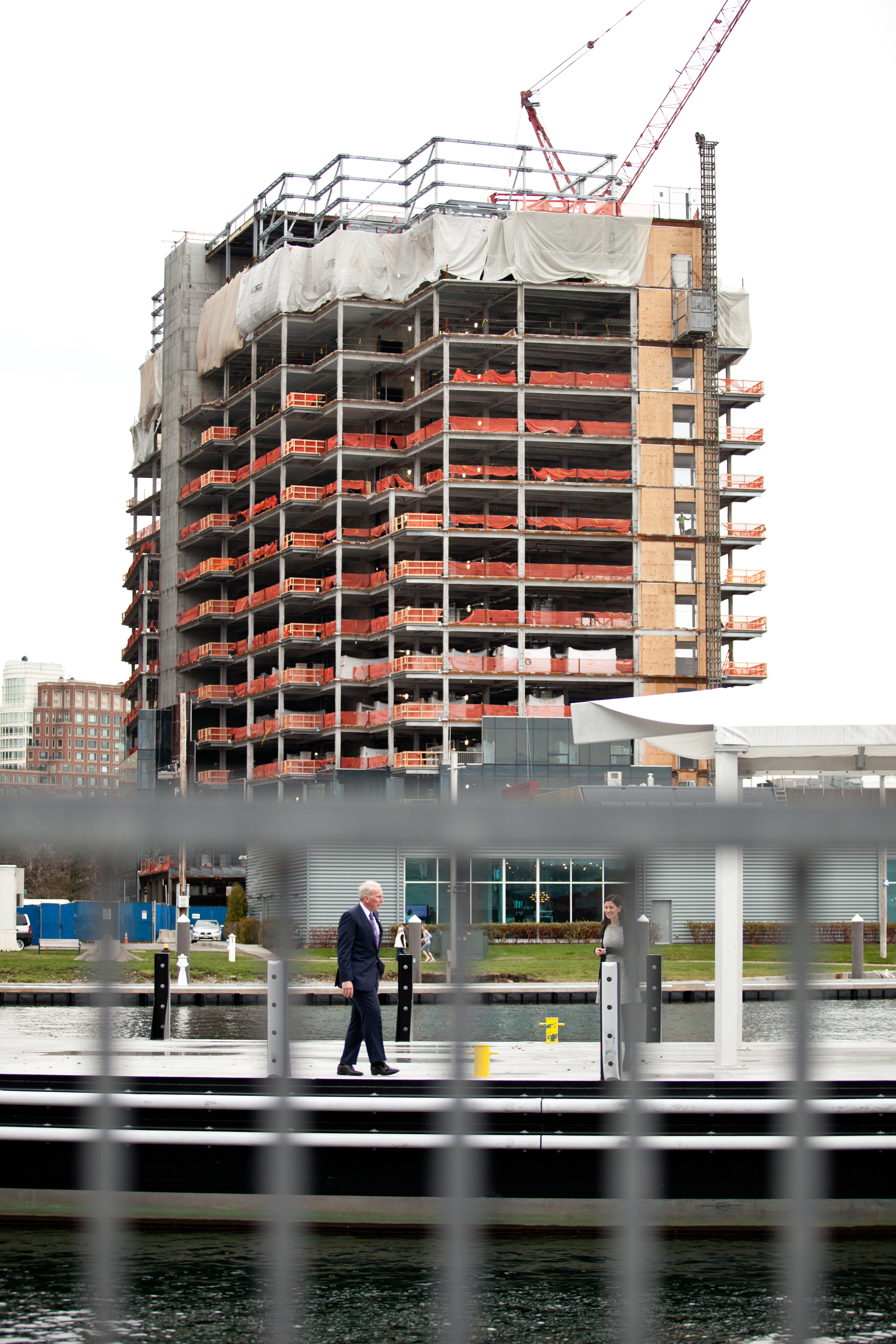 Joe Fallon on the marine deck at Twenty Two Liberty, a luxury residential building currently under construction at Fan Pier.