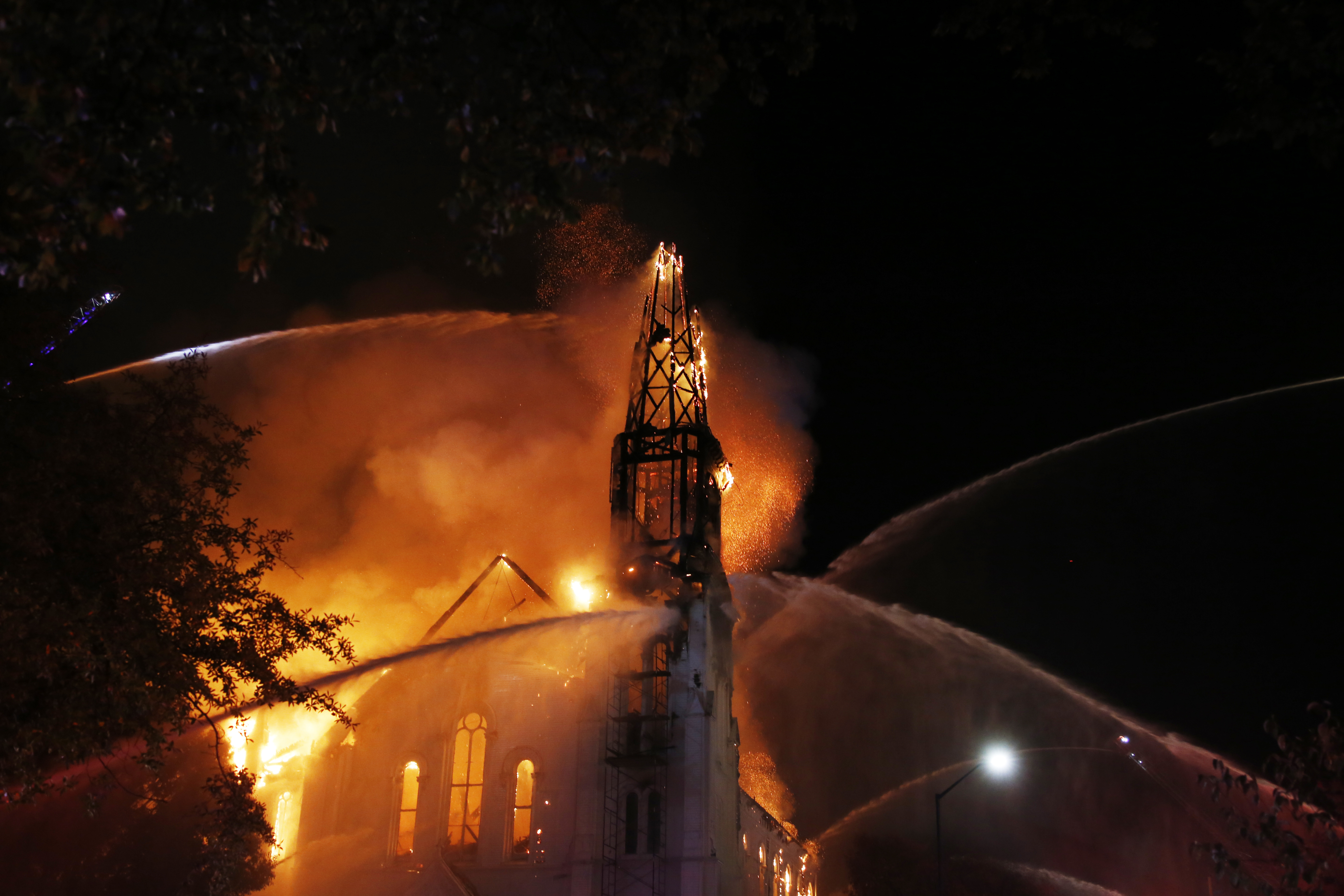 Firefighters battled fire at the First Baptist Church Tuesday night.