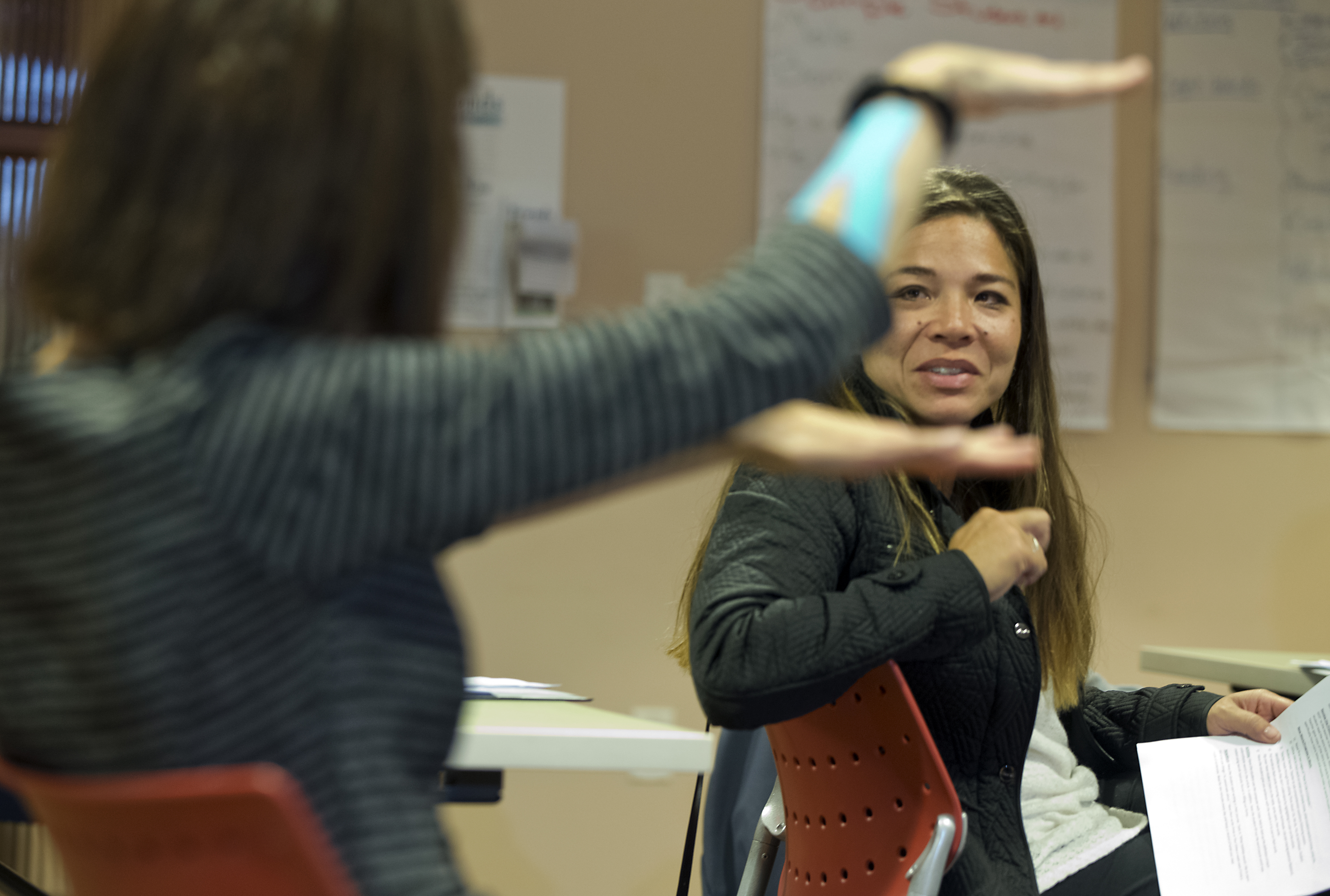 Mary Diggle and Susan Mele discuss strategies for teaching literacy.