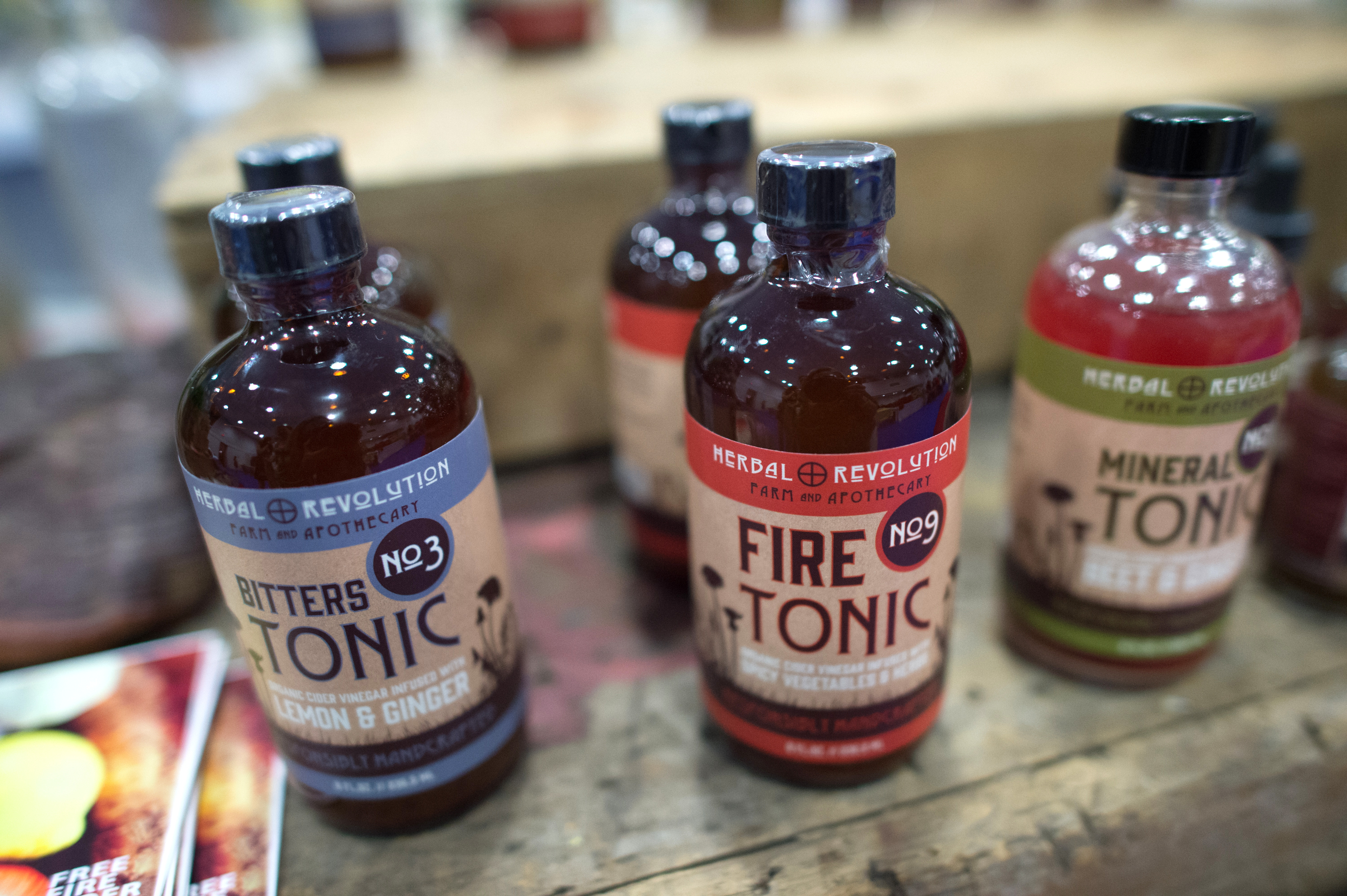 Fire cider for sale at a herbalist symposium at Wheaton College in 2015.