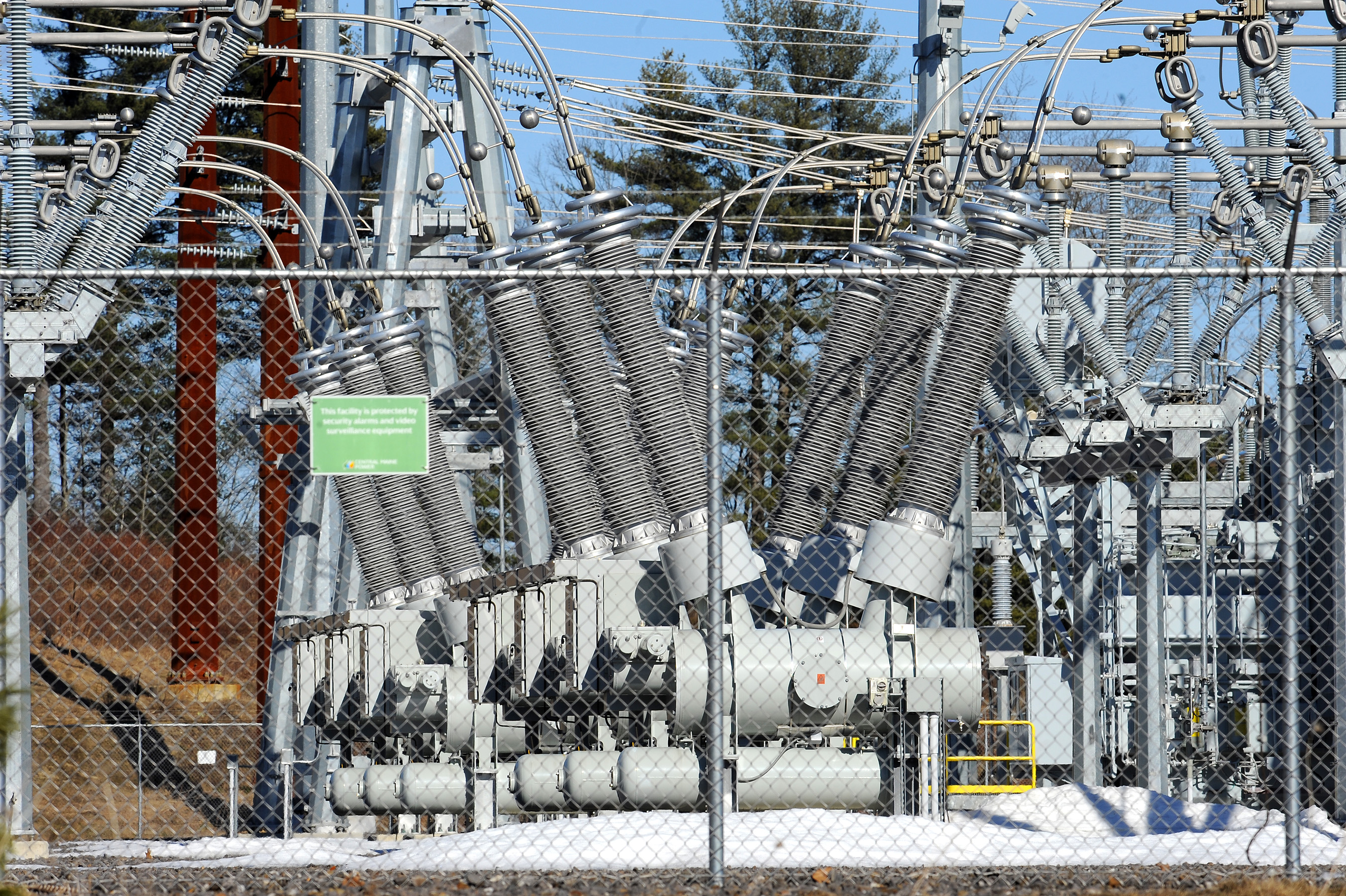 Central Maine Power’s Larrabee Road substation in Lewiston would be where new high-voltage transmission lines would connect Hydro-Québec to the New England power grid.