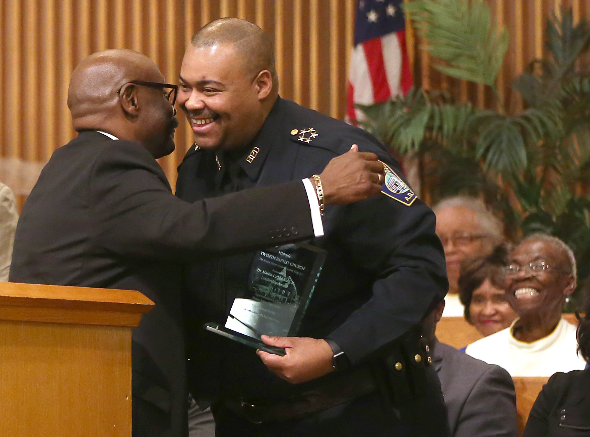 Boston police Superintendent-in-Chief William Gross (right) and MBTA Transit Police Chief Kenneth Green (received two of the MLK Leadership Awards.