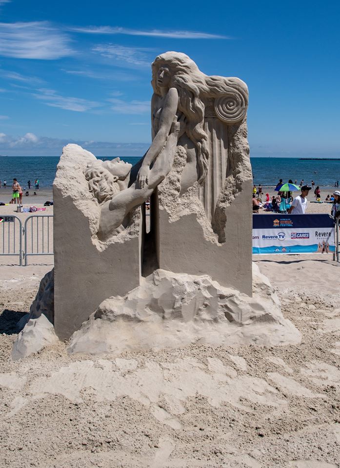 Pavel Mylnikov’s sand sculpture “Vanishing Muse” won him first place in the Revere Beach International Sand Sculpting Festival.