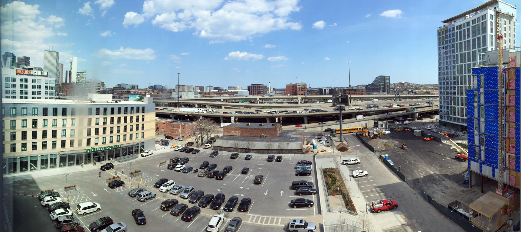 Completed buildings and areas under construction where the old Herald building used to be.