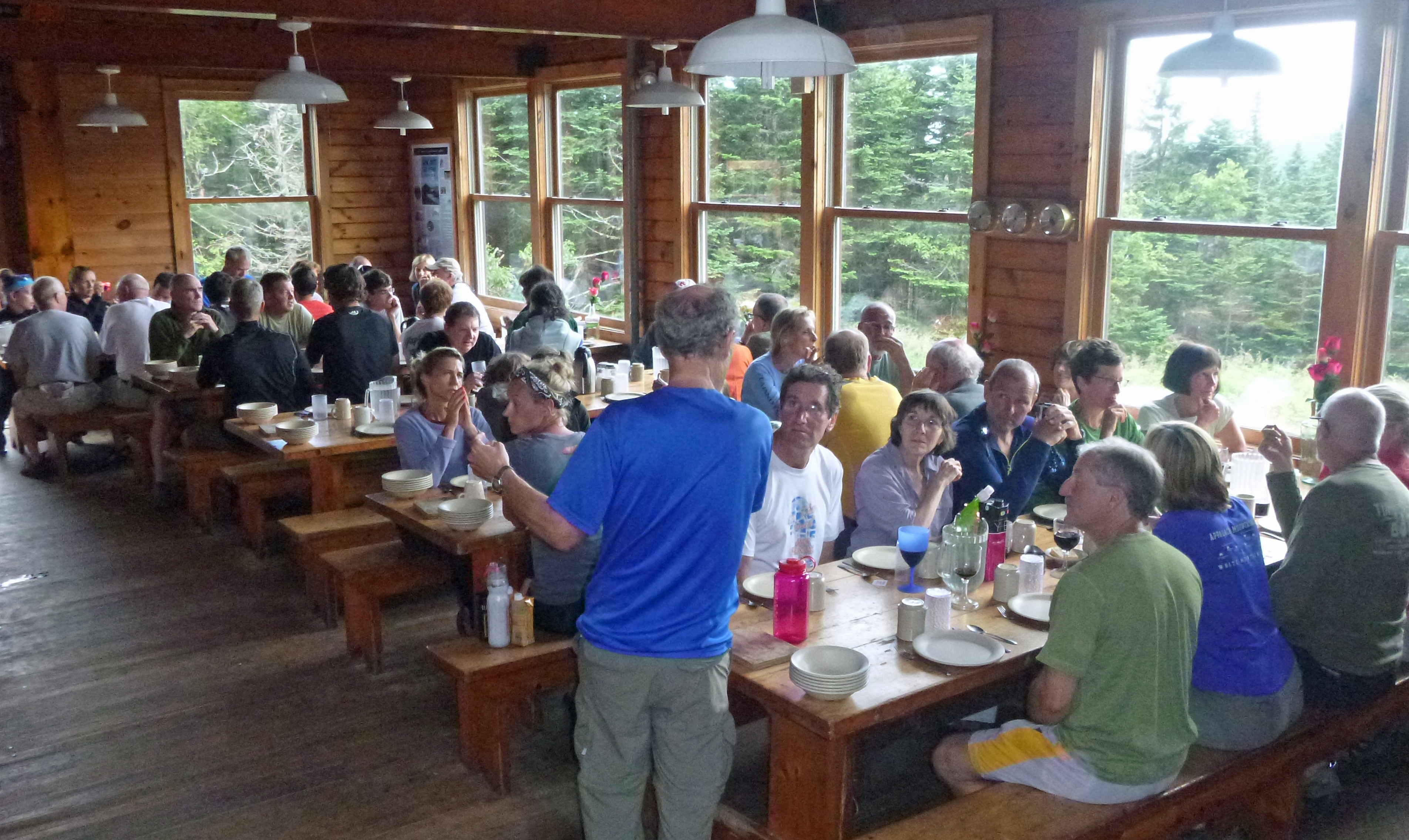 As many as 60 guests can be seated in the Mitzpah Springs hut dining room.