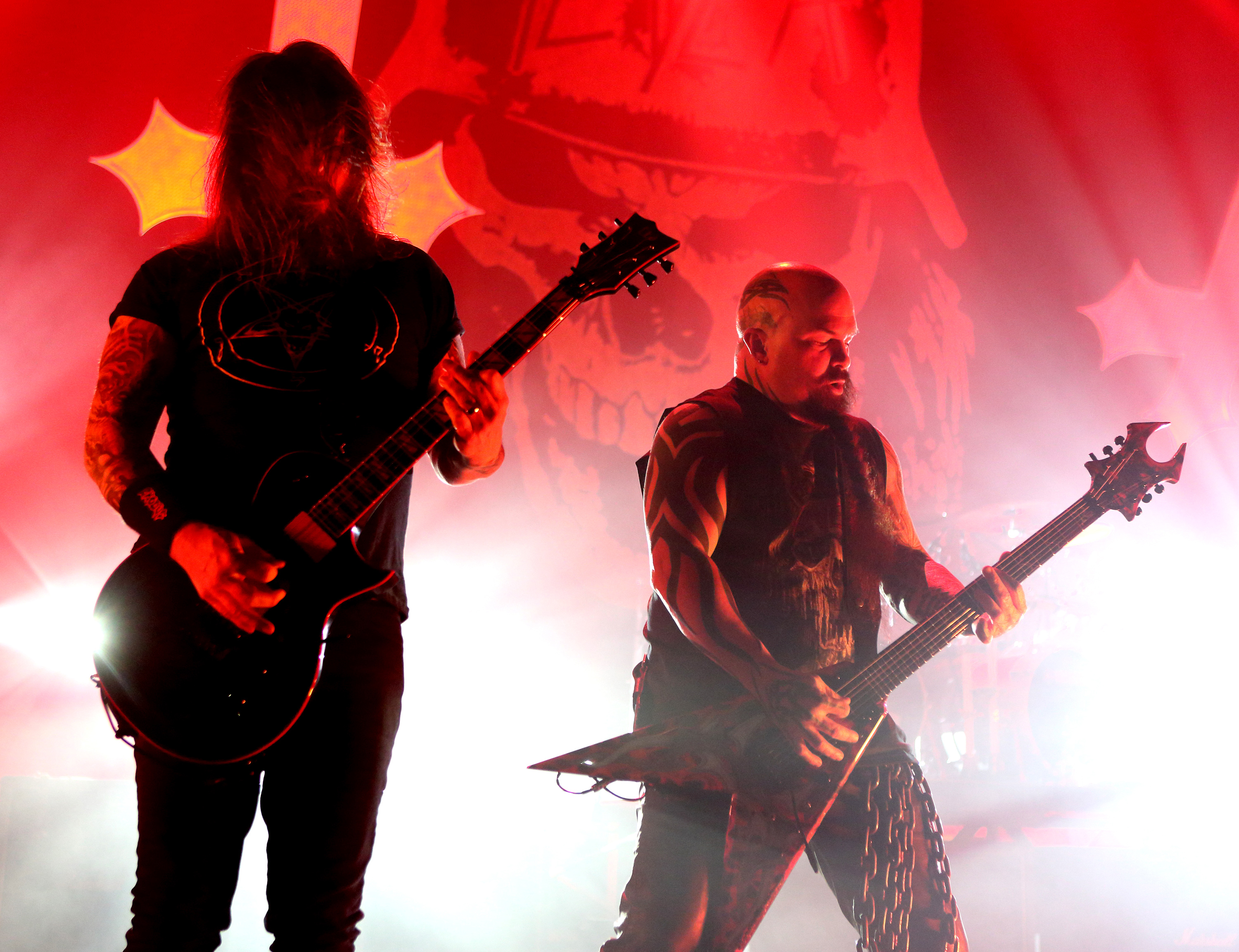 Gary Holt (left) and Kerry King perform with the band Slayer, one of the acts scheduled to appear at the Sinclair club in Harvard Square.