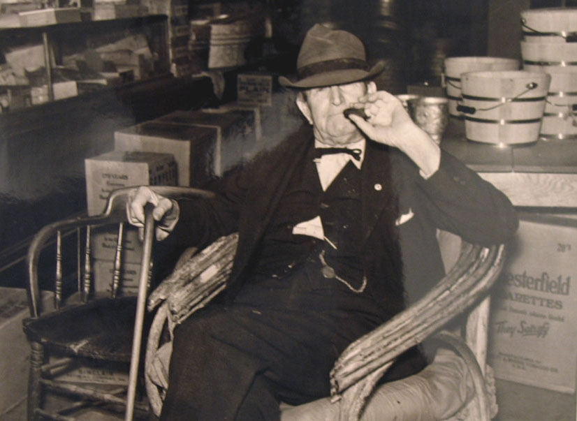 Marion Post Wolcott's "Mr. R. B. Whitley, Visiting His General Store. He is president of the bank and practically owns and runs the town, Wake County, North Carolina, September 1939."
