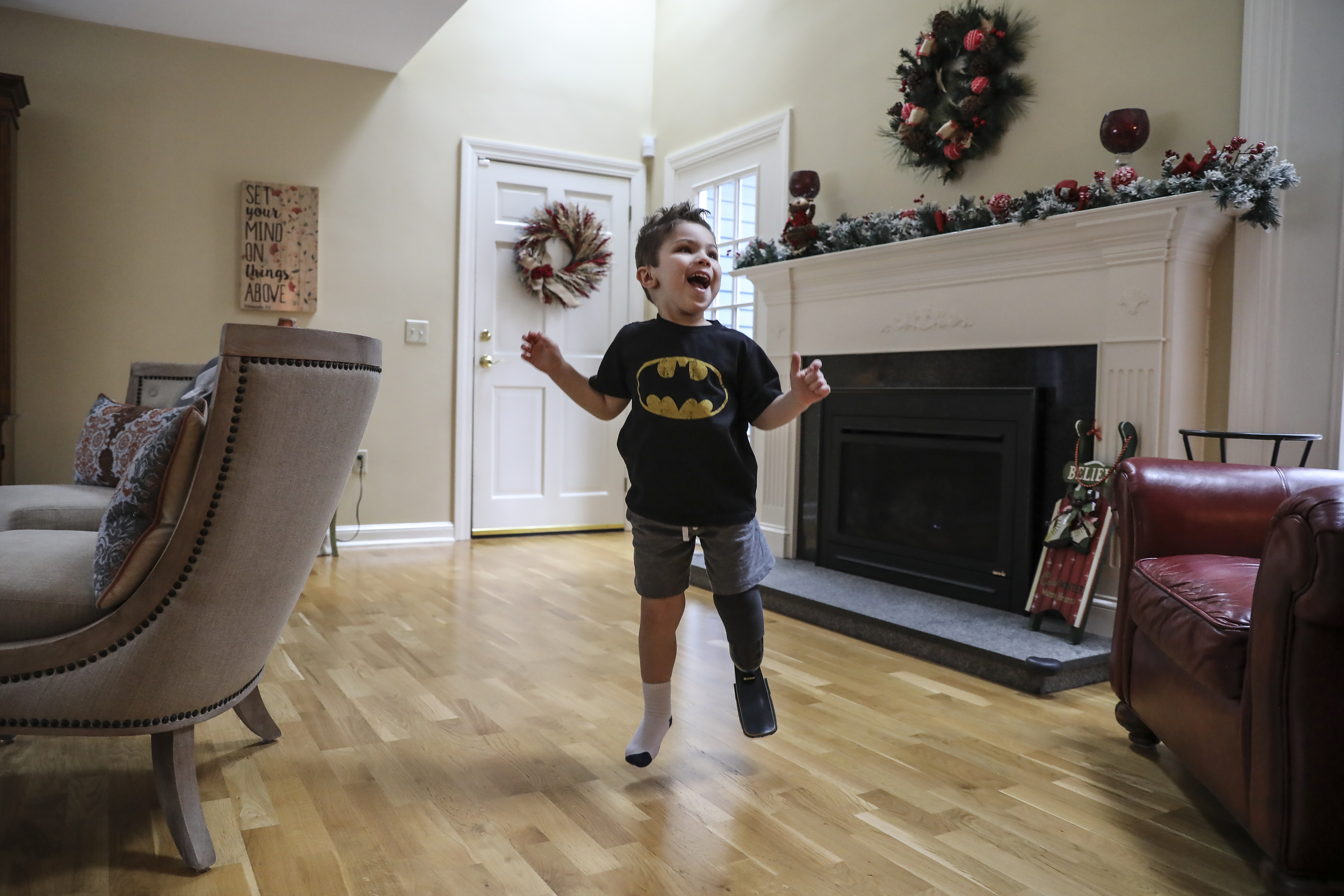 Four-year-old Isaak received his Batman-themed running blade just before his birthday.