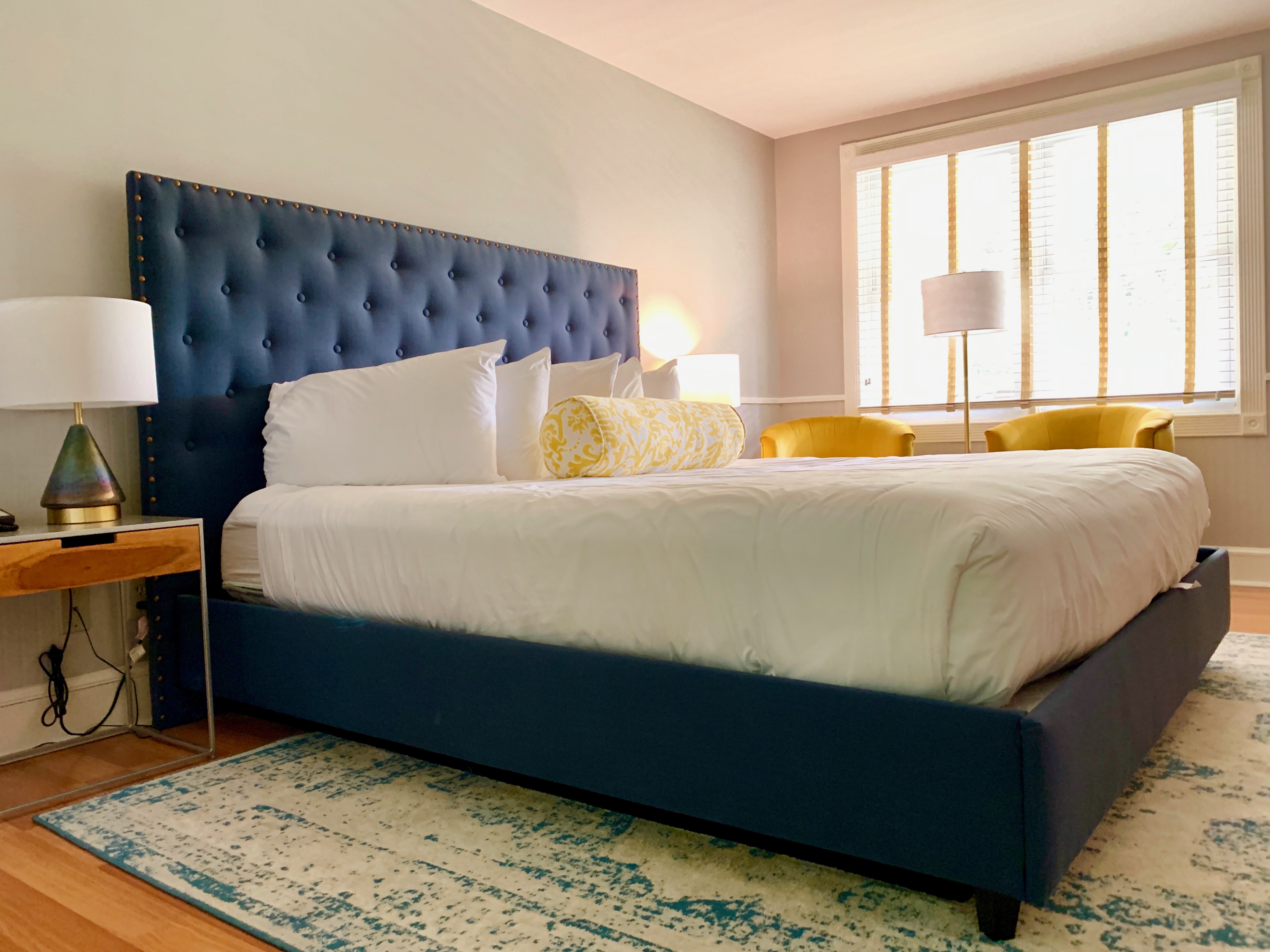 A deceivingly modern looking guest room at Seven Hills Inn in Lenox.