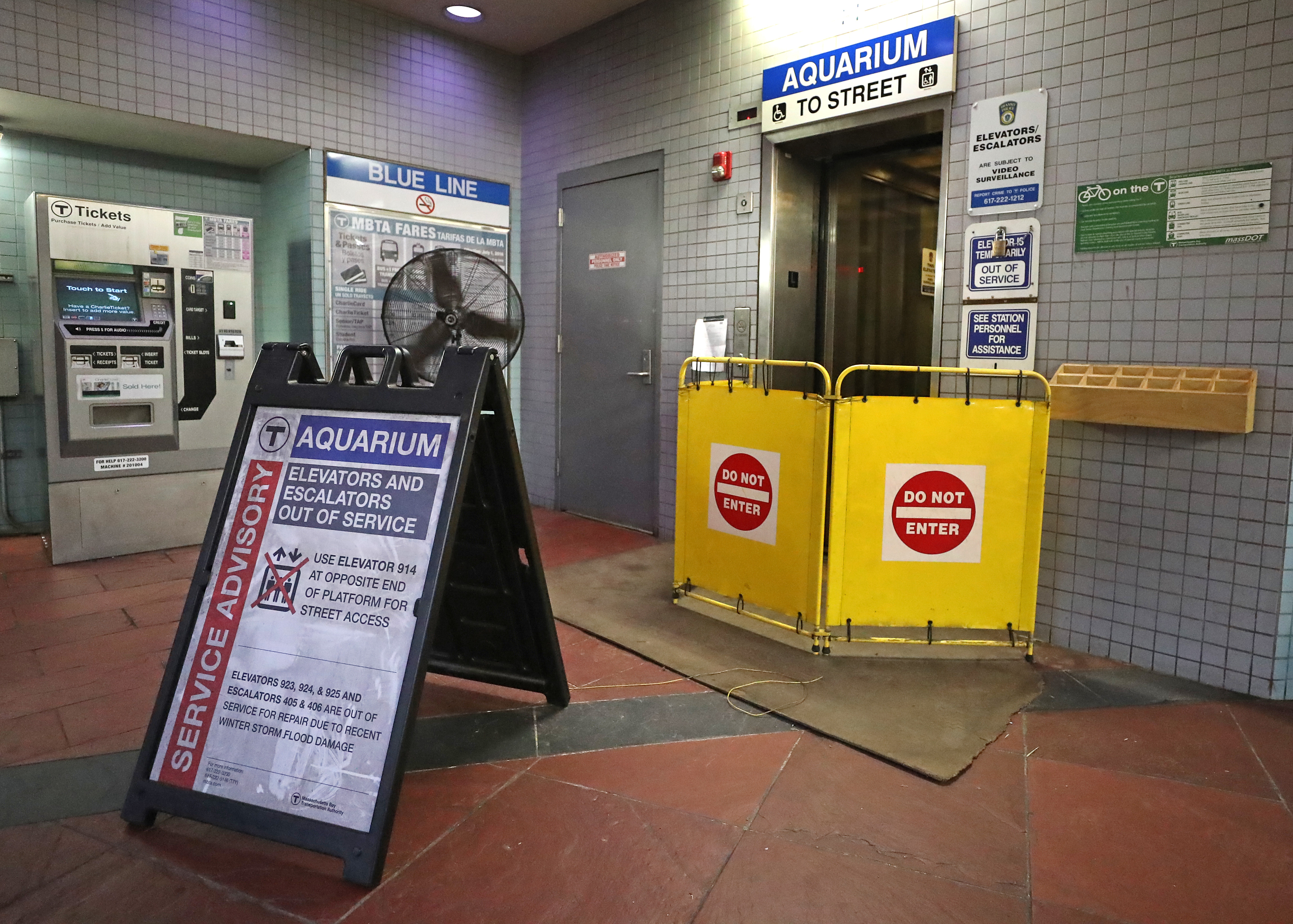 Aquarium Station has had broken elevators and escalators for several months as a result of flooding.