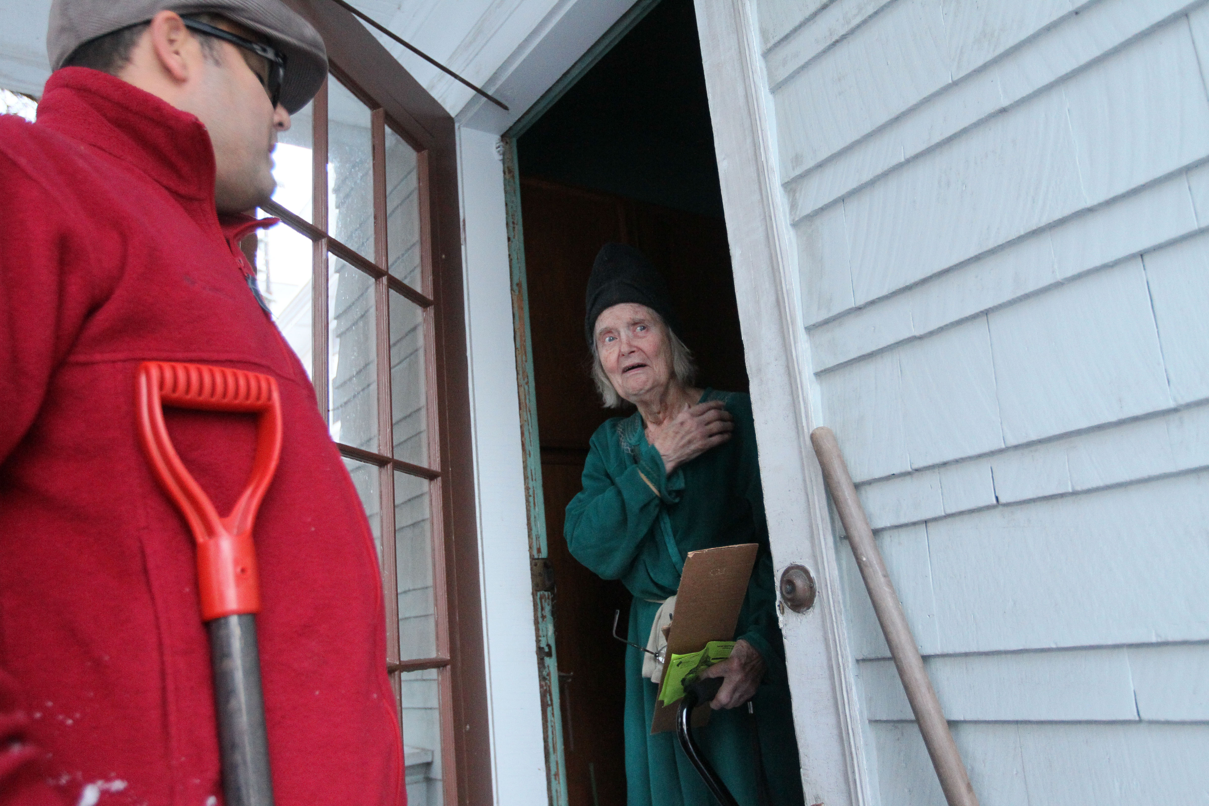 Jeanne Shaughnessey’s sidewalks were shoveled by neighbors, including Ray Santos.