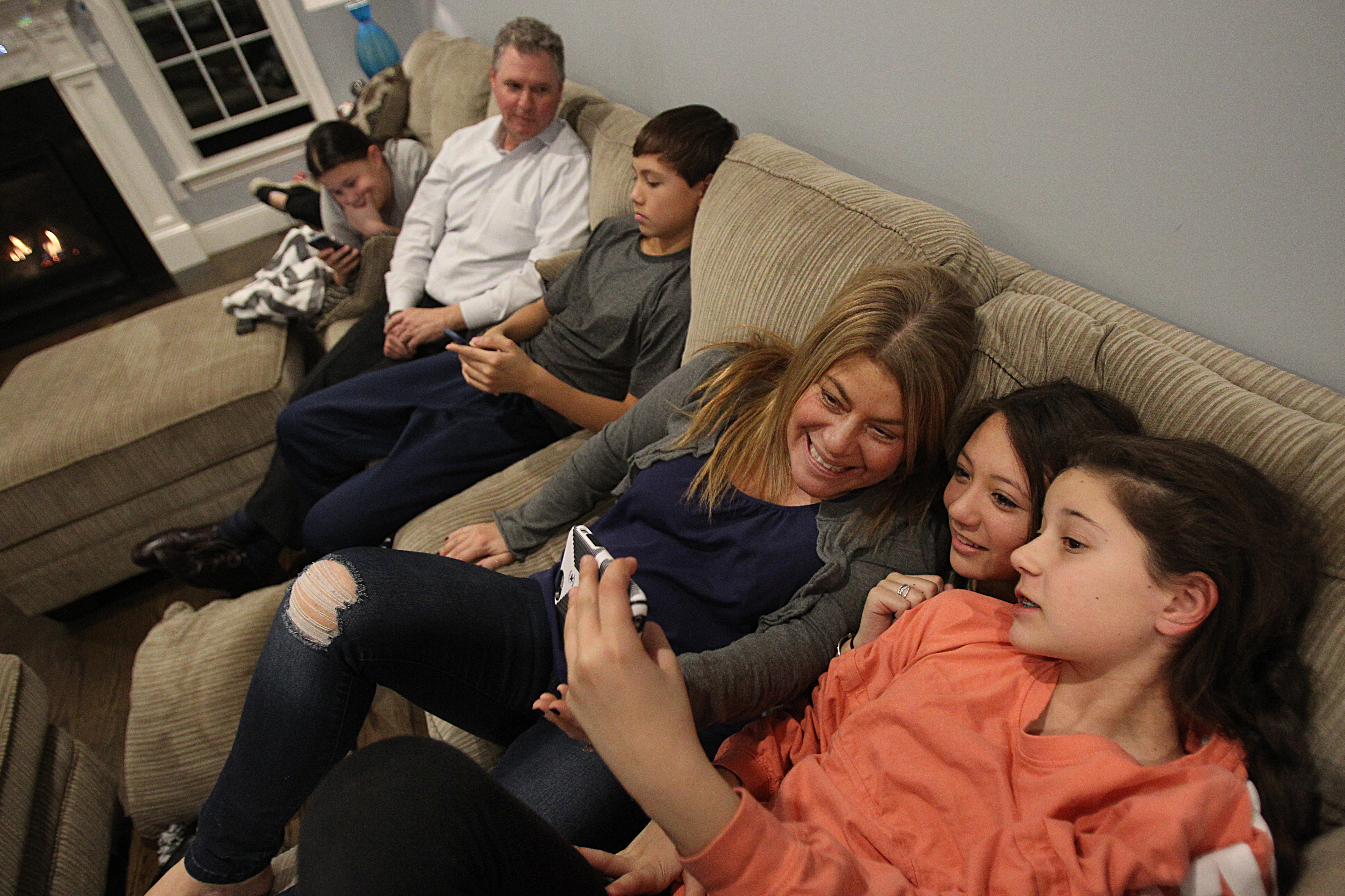 Melissa Ananias and Peter Butler and their children from previous marriages: Emma Ananias, 12 (far left), Luke Butler, 13, Ava Butler, 14, and Gabriella Ananias, 11.