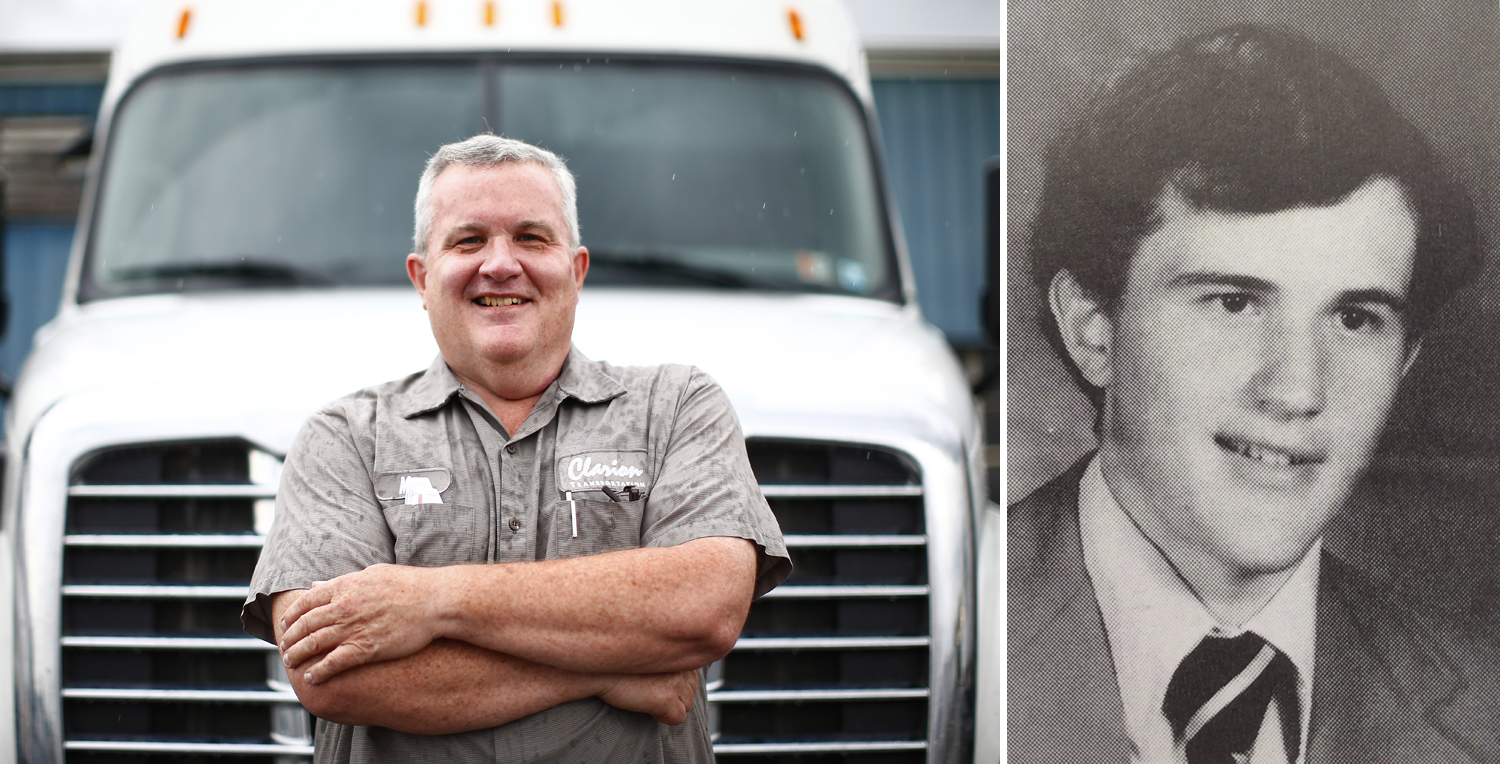 Left: Mike Linnon drives a tractor-trailer today. Right: Linnon in 1976.