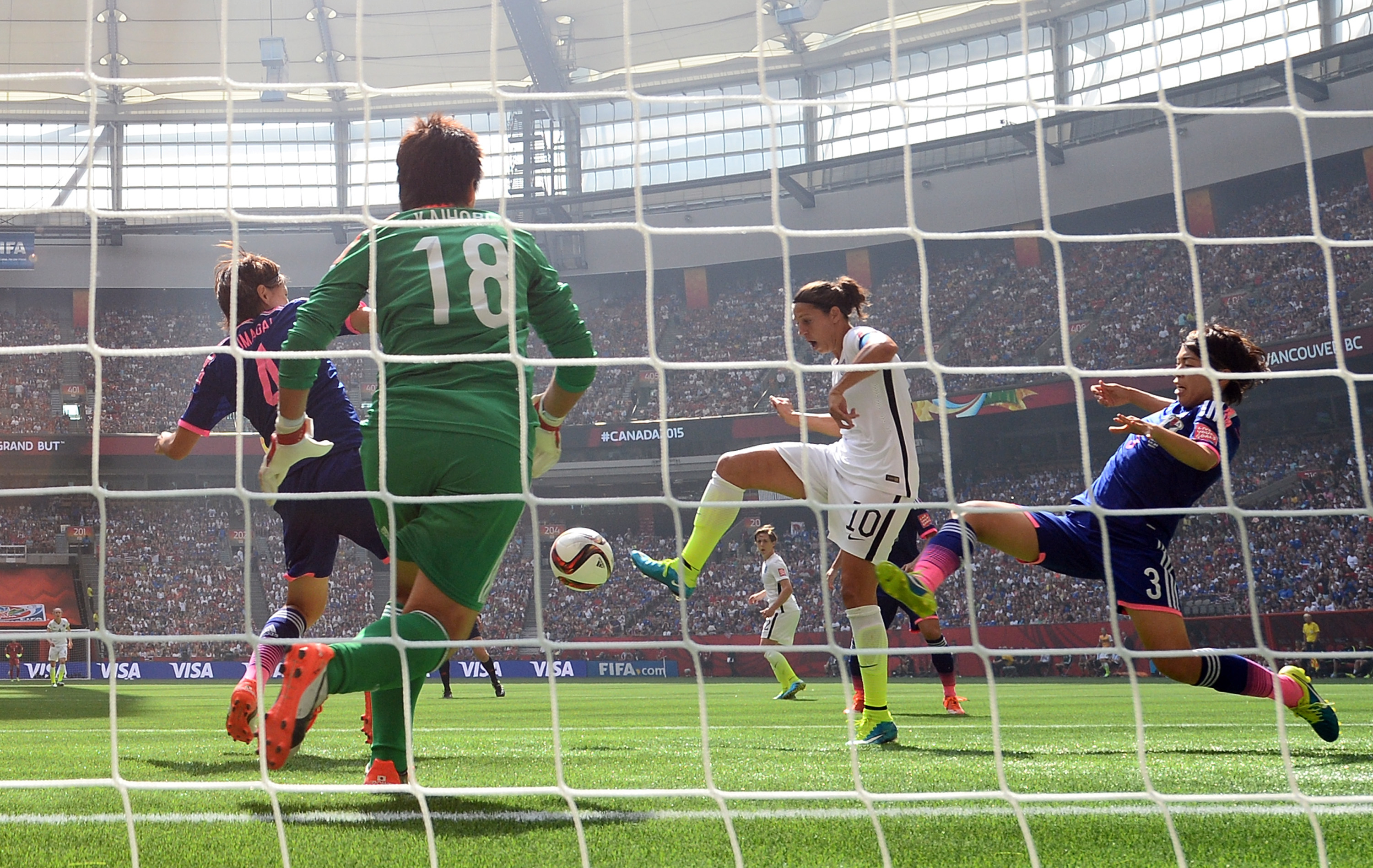 Carli Lloyd scored the opening goal against goalkeeper Ayumi Kaihori.
