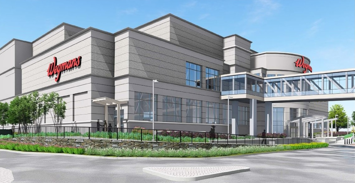 A rendering of the Wegmans supermarket under construction at the Natick Mall.