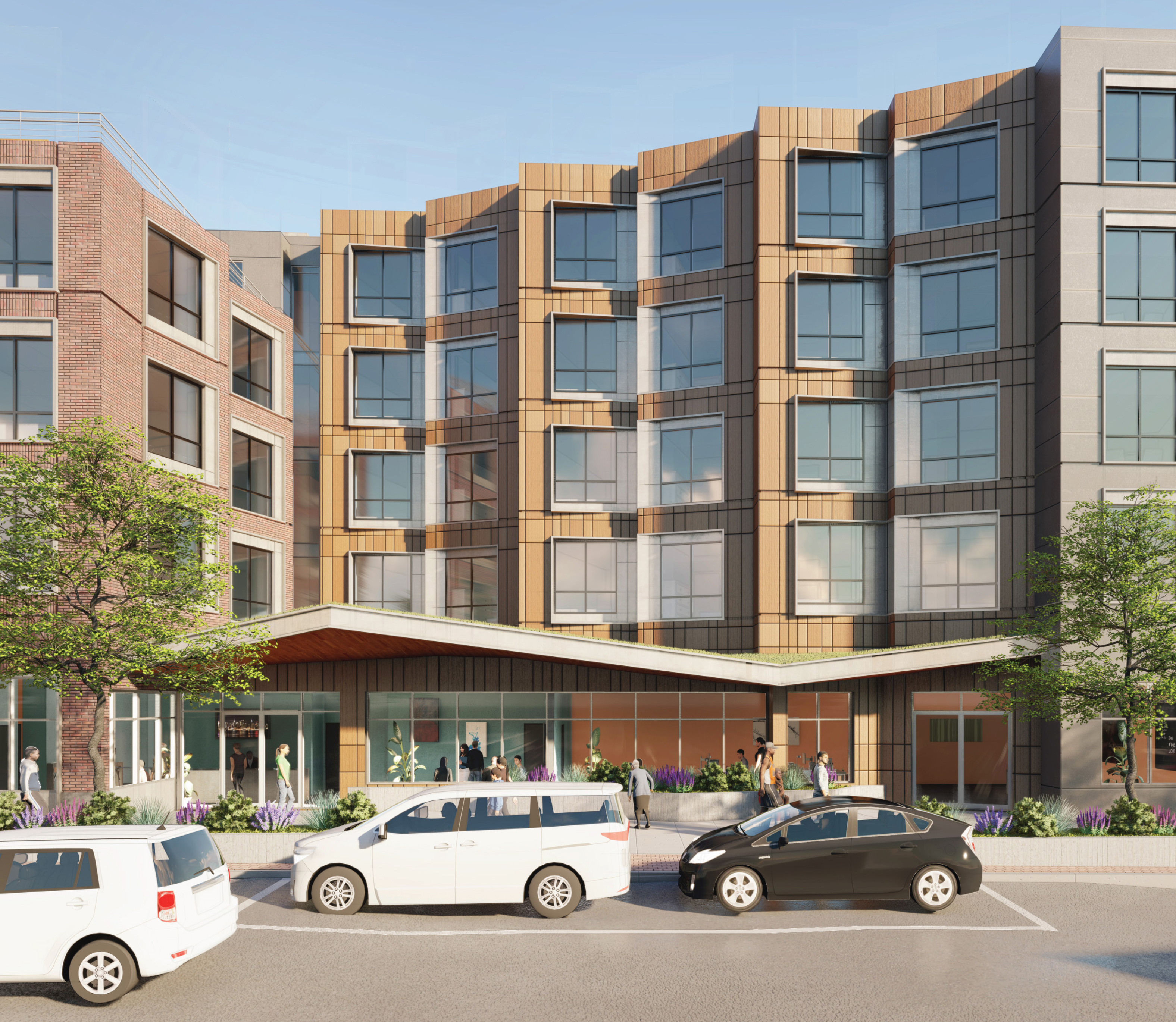 A rendering of the apartment building planned for 3368 Washington St. in Jamaica Plain.