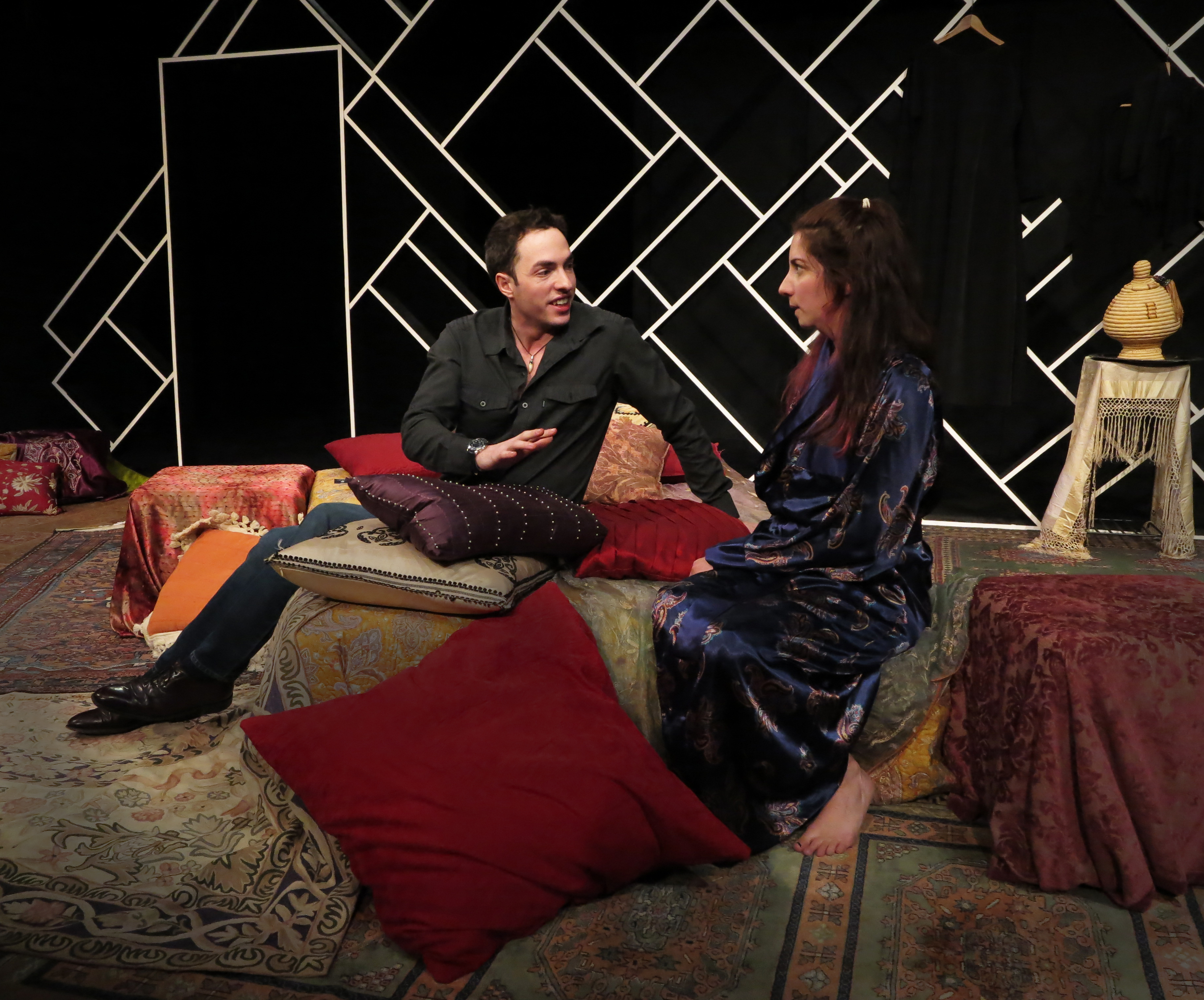 Geoff Van Wyck and Alison Meirowitz McCarthy play two of the three characters exploring a variety of issues in “Threesome”