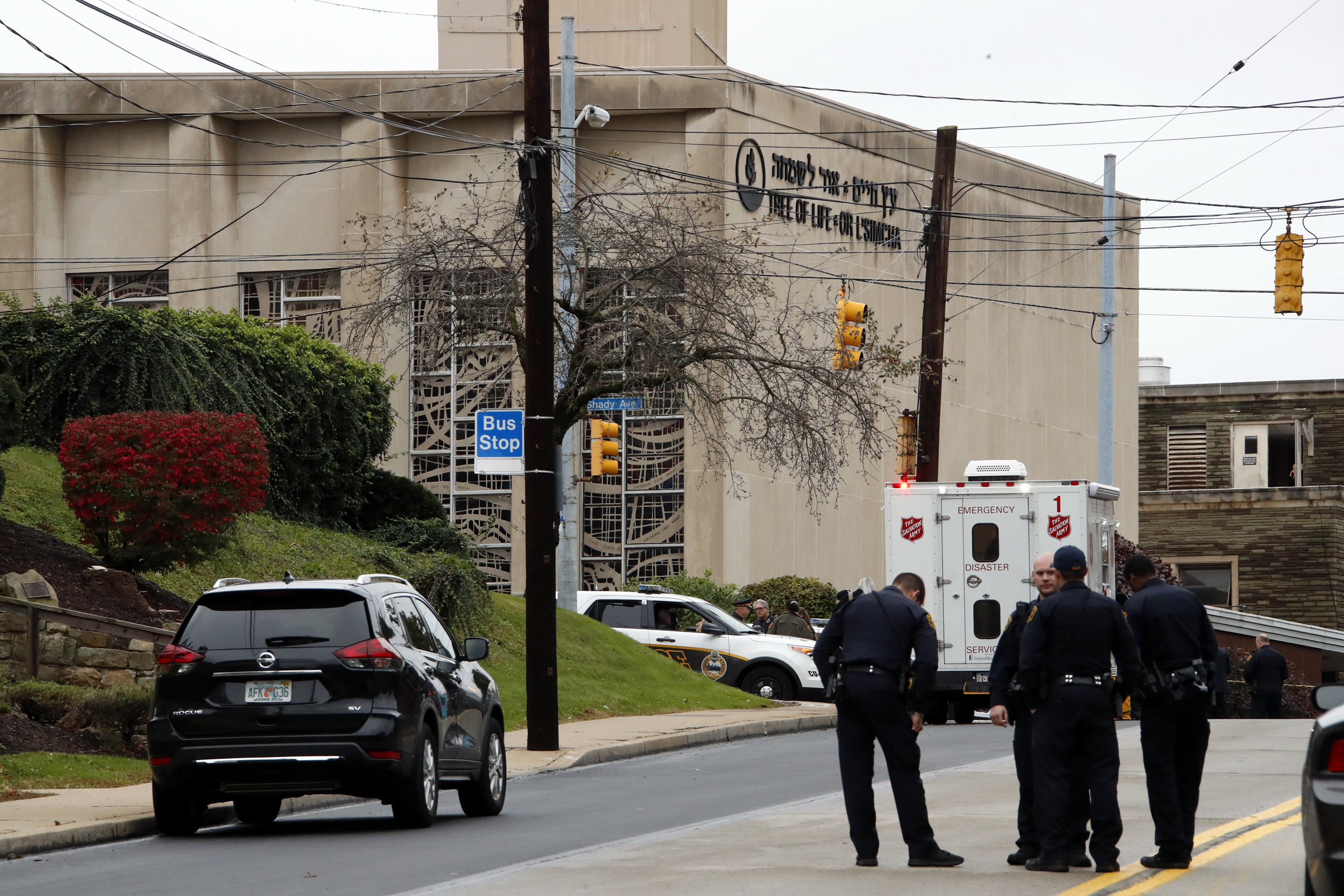 First responders stood outside the Tree of Life Synagogue in Pittsburgh.