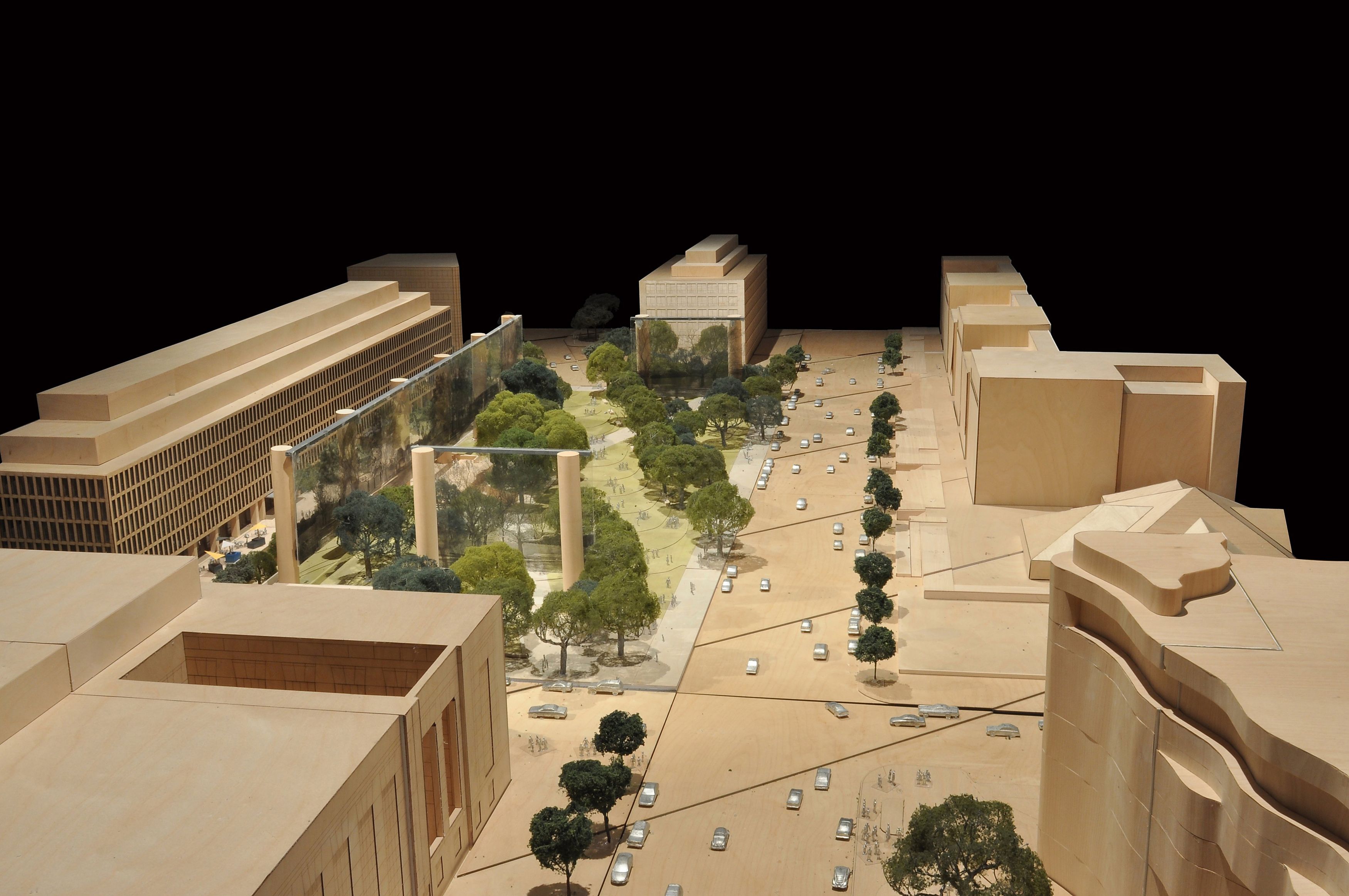 The memorial design includes sections representing different parts of Eisenhower’s life.