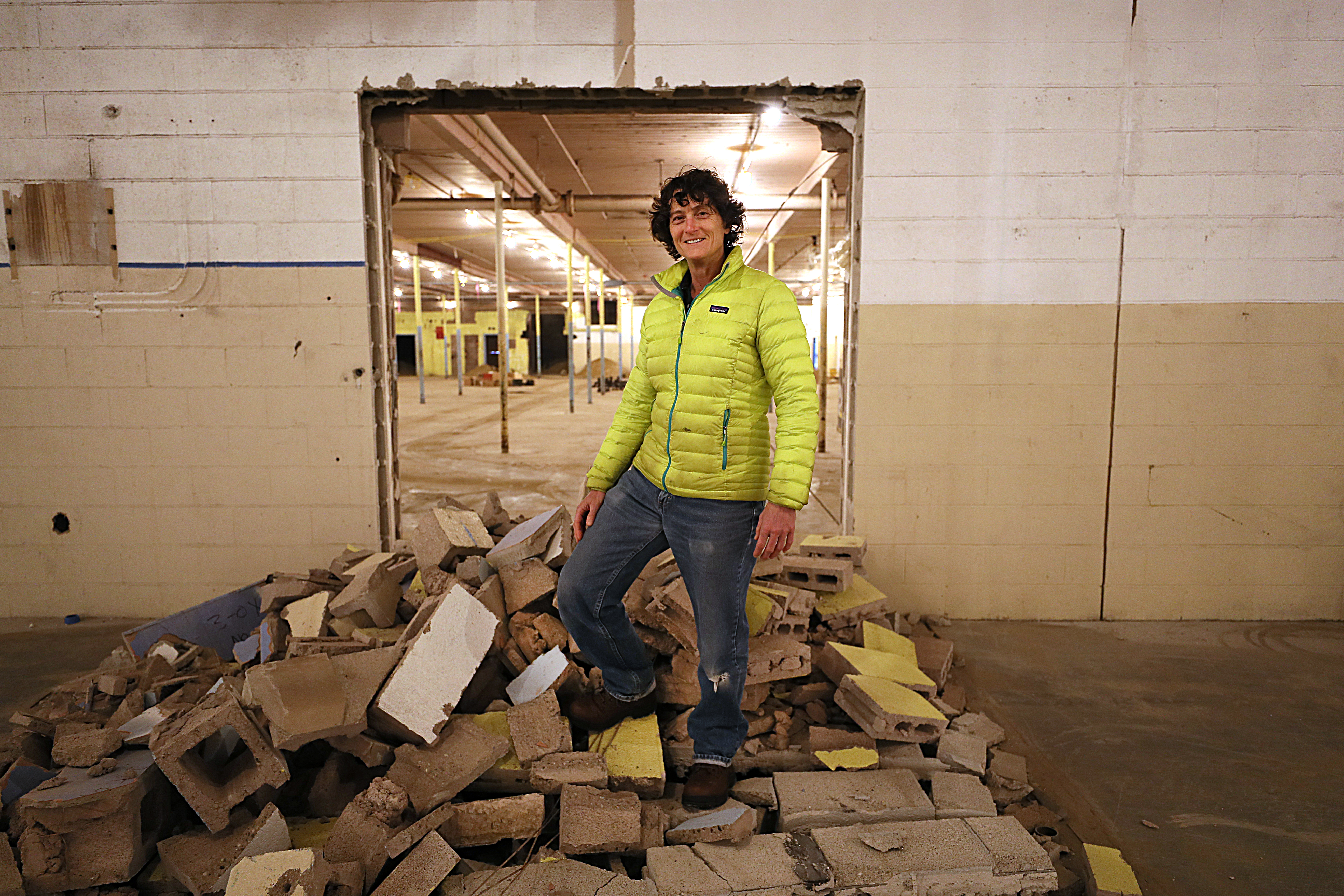 Trish Faass, co-founder of Heal Inc., at the former Central Massachusetts mill that is being converted into a medical marijuana cultivation facility.