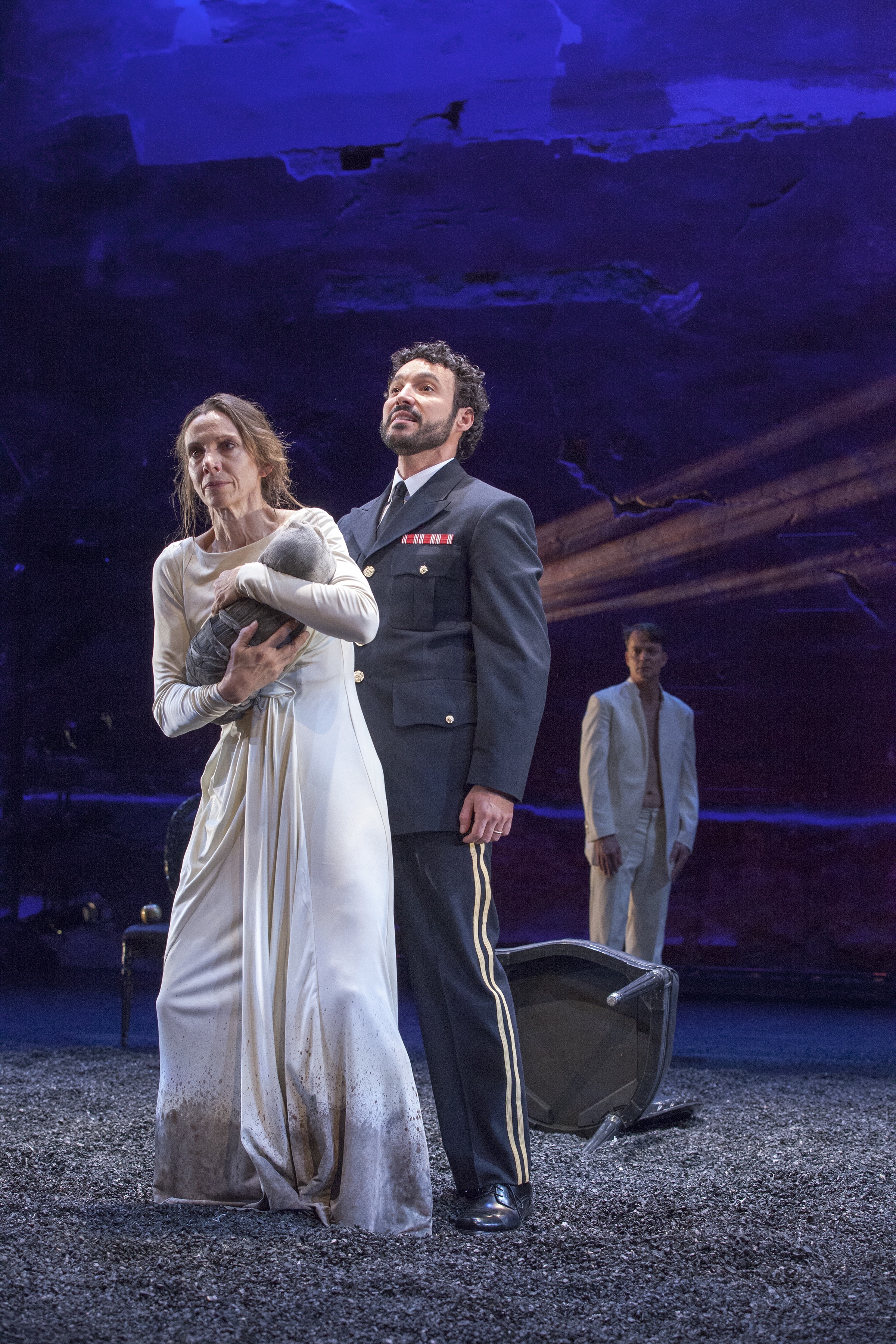 From left: Ellen Lauren as Queen Hecuba, Gian-Murray Gianino as Odysseus, and Barney O’Hanlon as a servant in “Trojan Women (After Euripides).’’