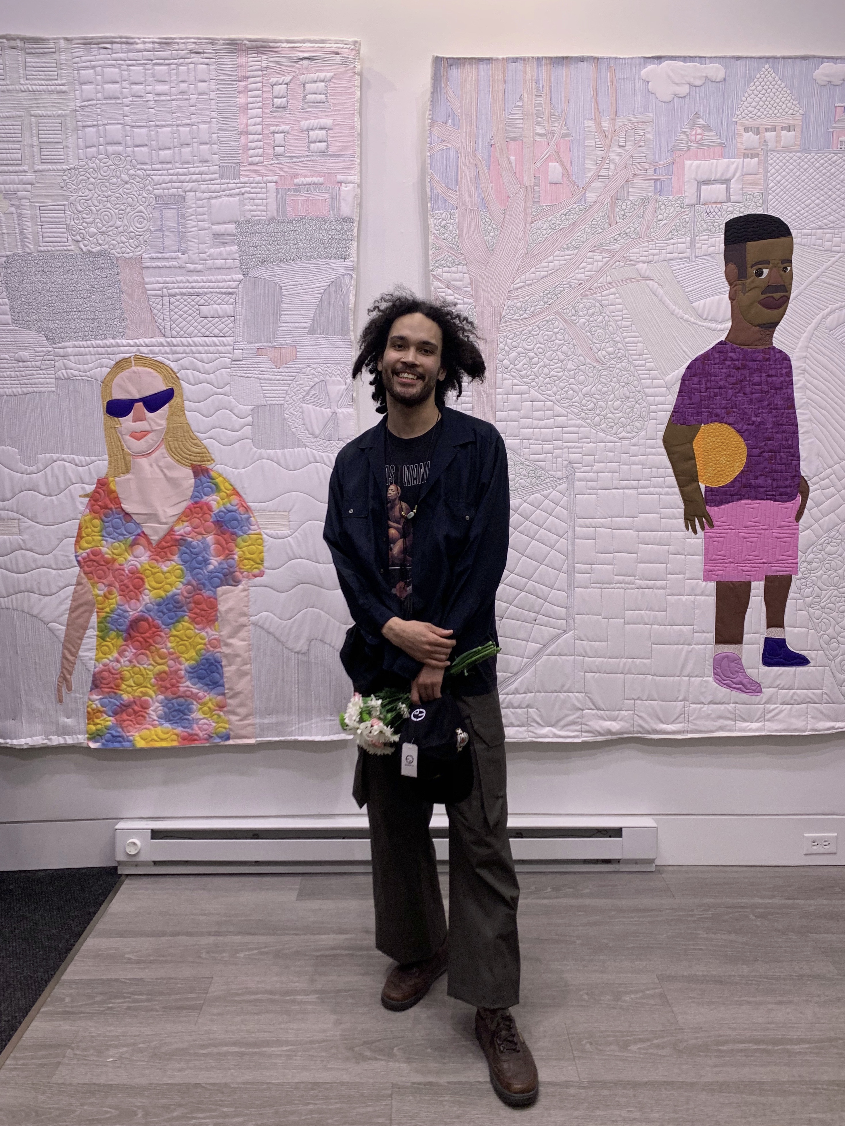 Michael Thorpe with one of his intricate textile creations.