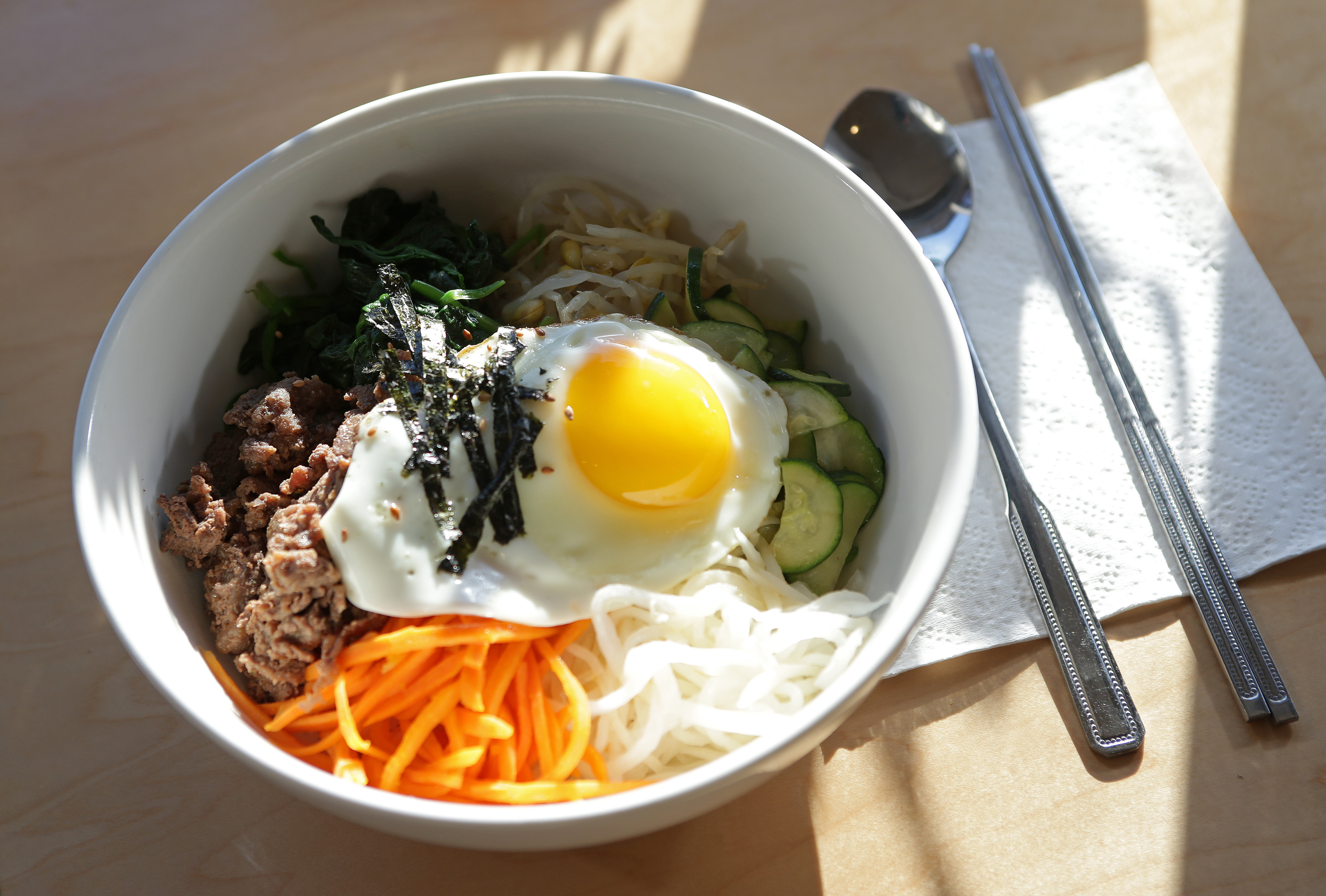 Bibimbap with beef bulgogi at Kimchi Kitchen in Cambridge.
