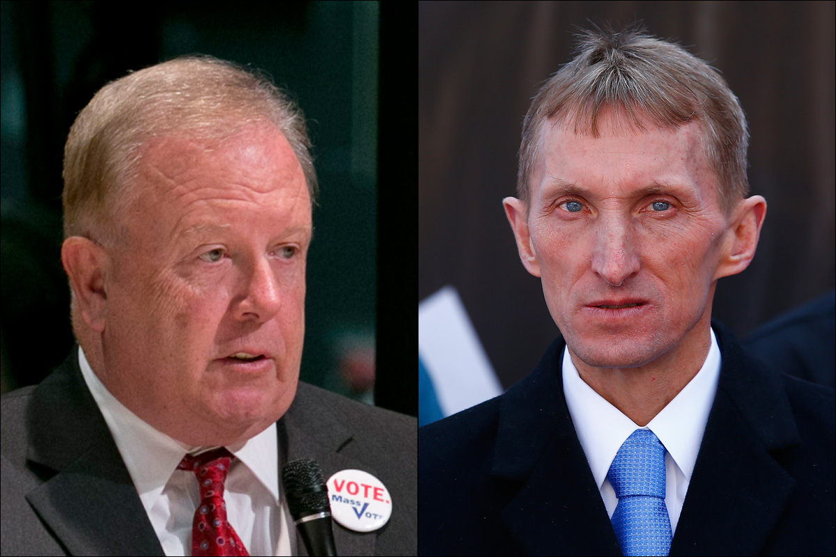 Councilor at Large Stephen Murphy (left) and Police Commissioner William Evans.