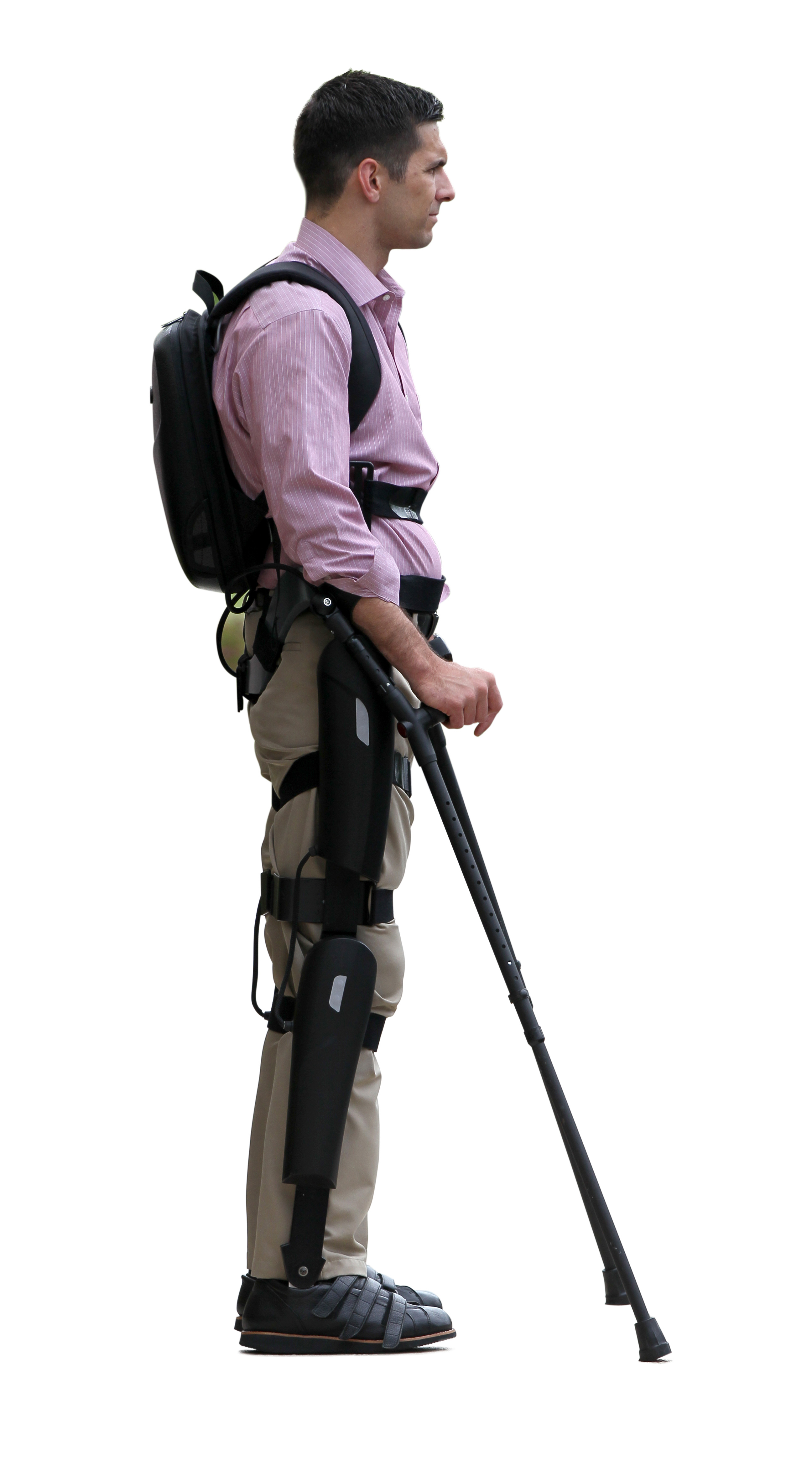 ReWalk uses motors and braces for upright walking.