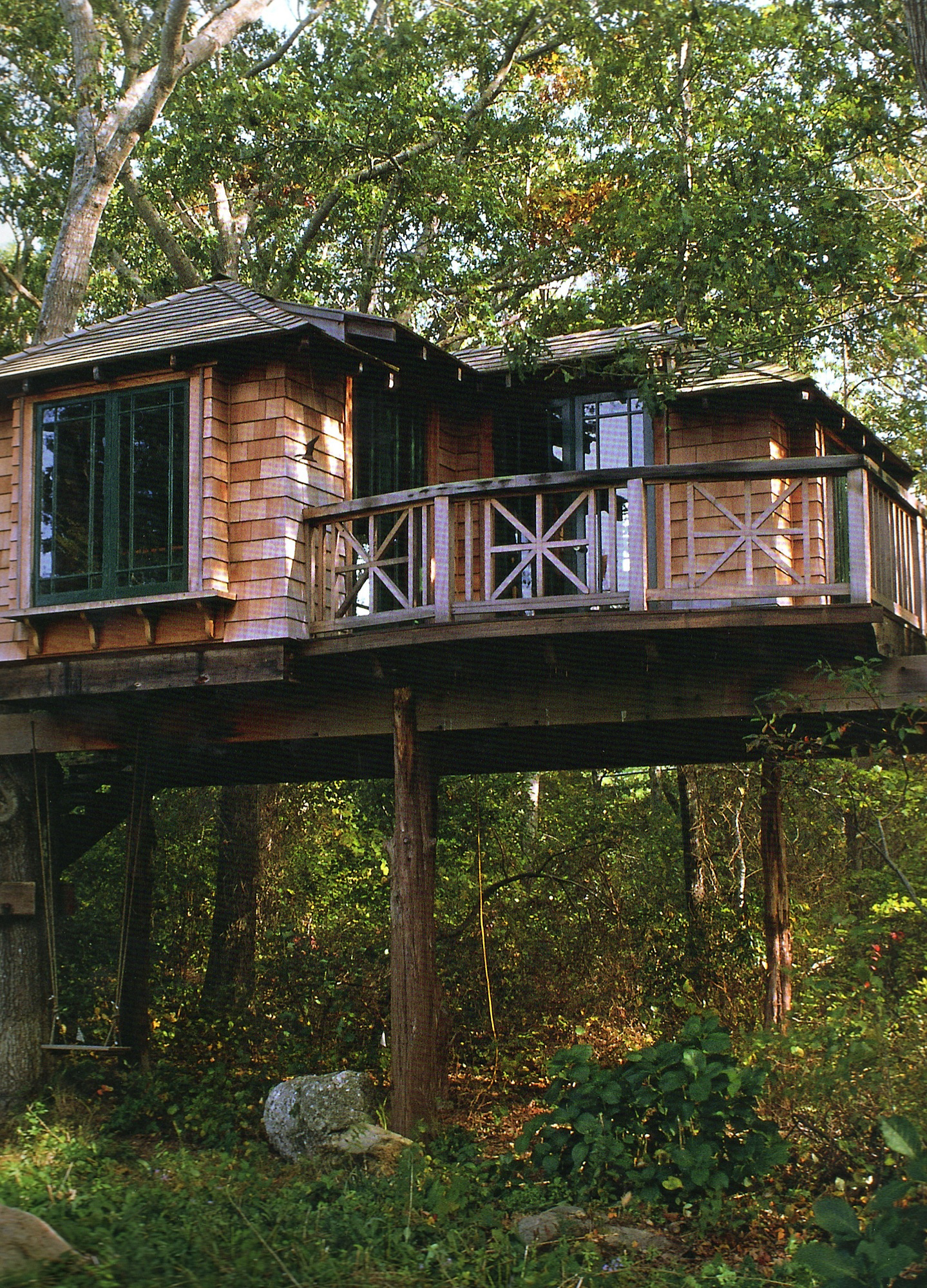 Nelson Treehouse and Supply of Fall City, Wash., built this treehouse with the varied rooflines and the Arts-and-Crafts-style elements on the Cape.