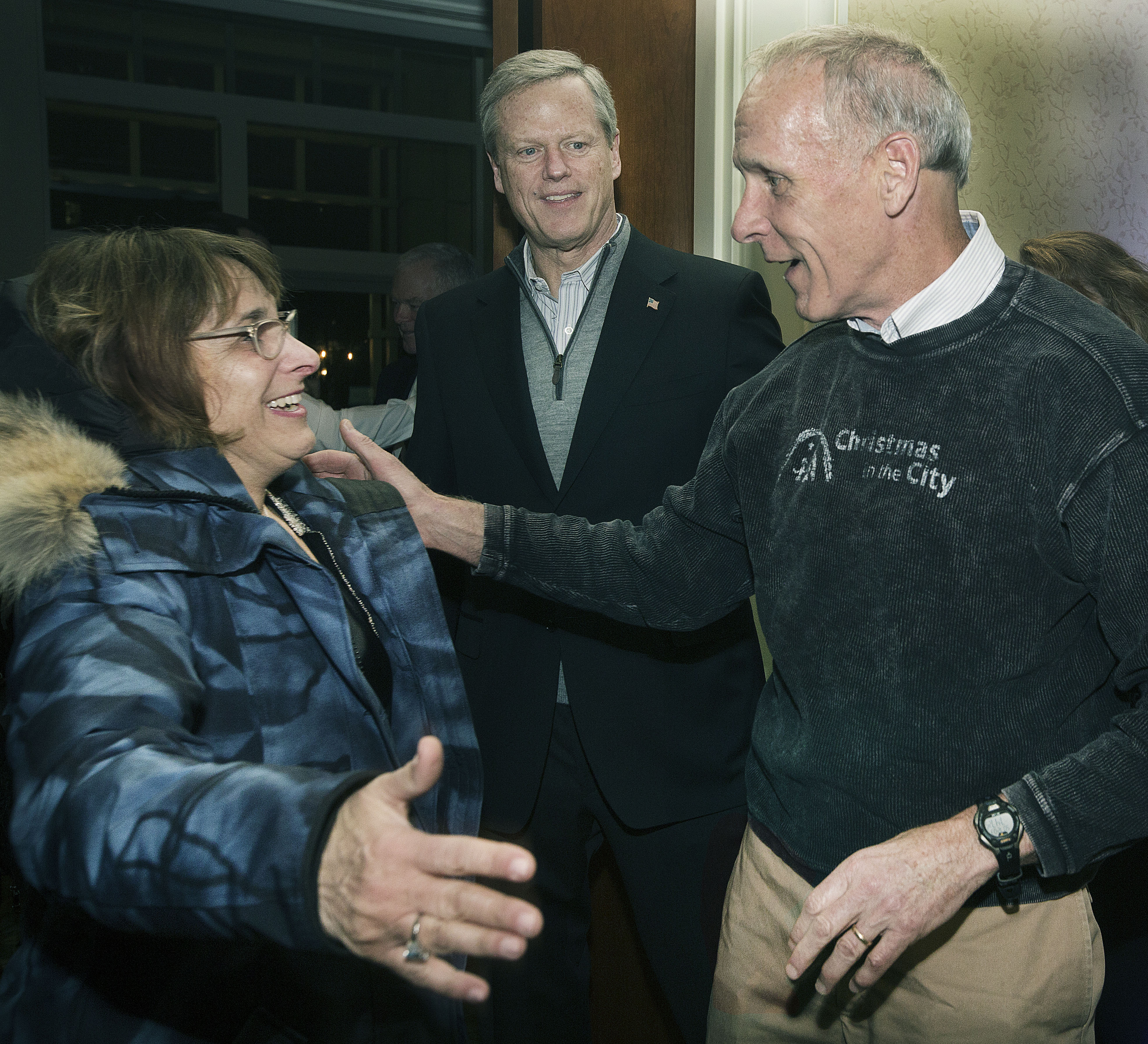 More than 500 guests gathered to celebrate the 65th birthday of Jake Kennedy at the Seaport Hotel Saturday. Kennedy and his wife, Sparky, flanked Governor Charlie Baker at the party.