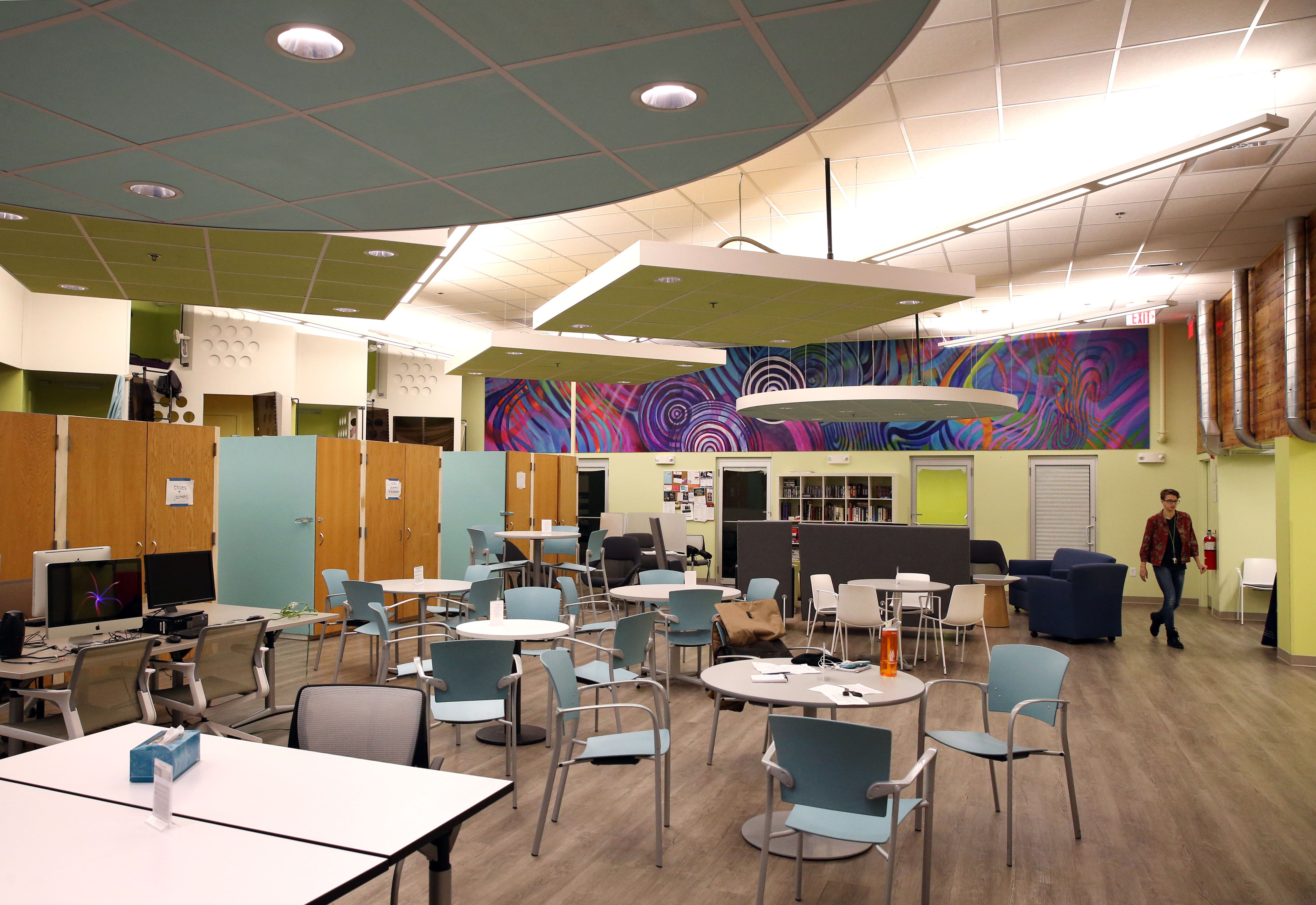 The common area at Y2Y Harvard Square shelter in Cambridge, Mass.