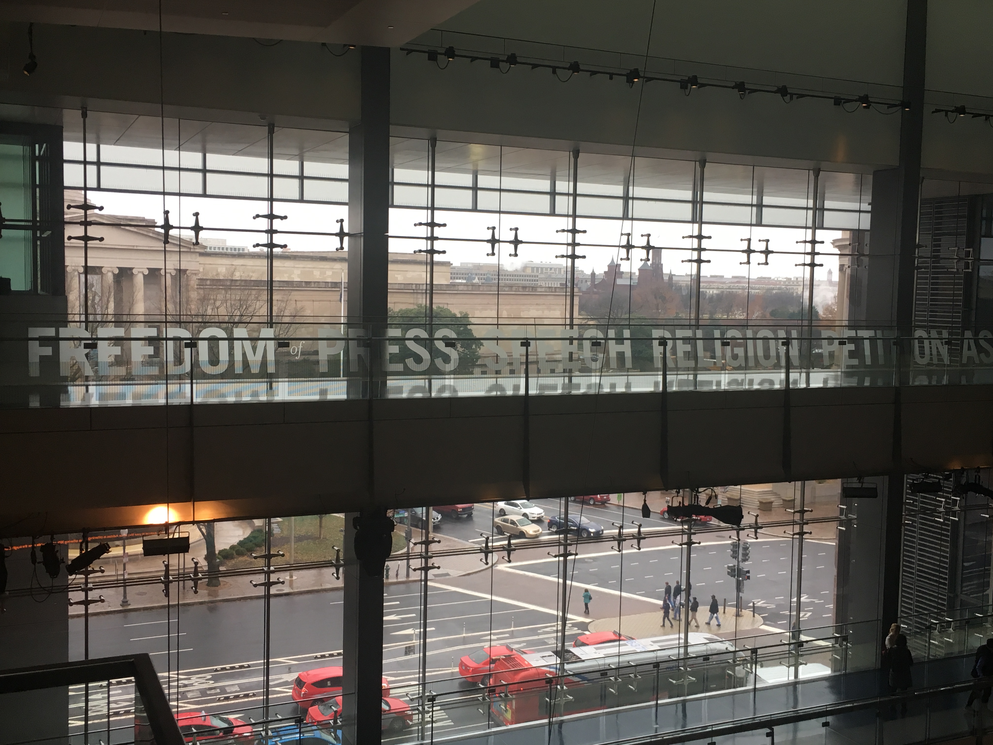 The view from inside the Newseum, which will close at the end of the month.