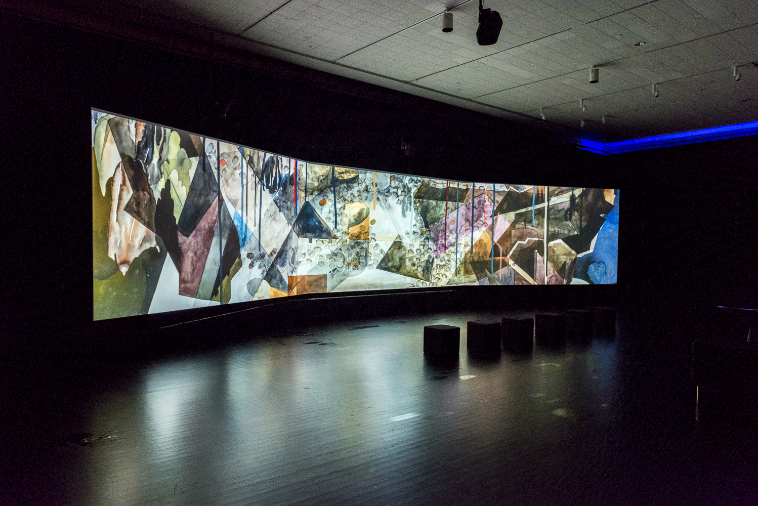 “Parallax” uses high definition scans of Shahzia Sikander’s exquisitely colored drawings.