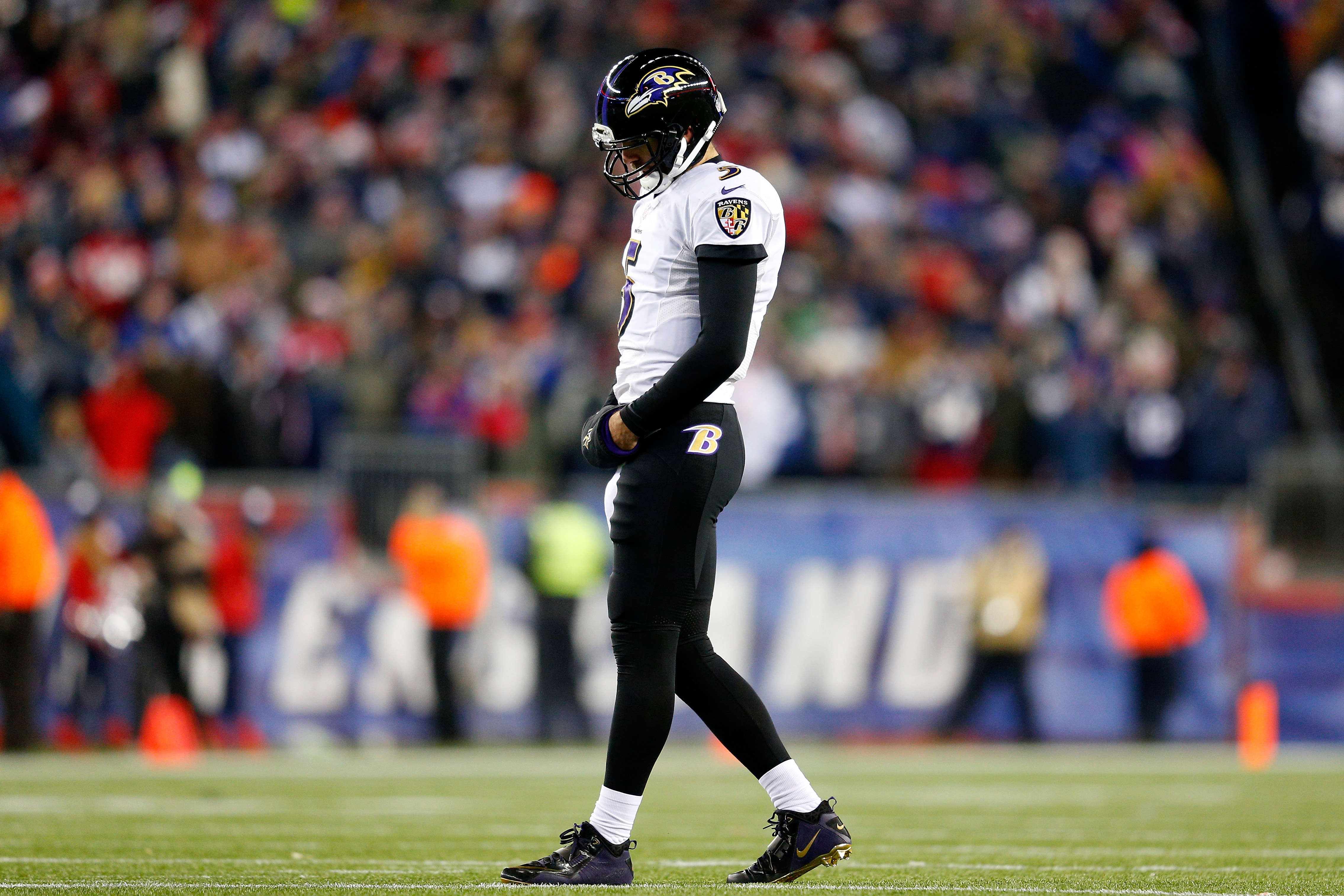 Ravens quarterback Joe Flacco walked off the field during Saturday’s game.