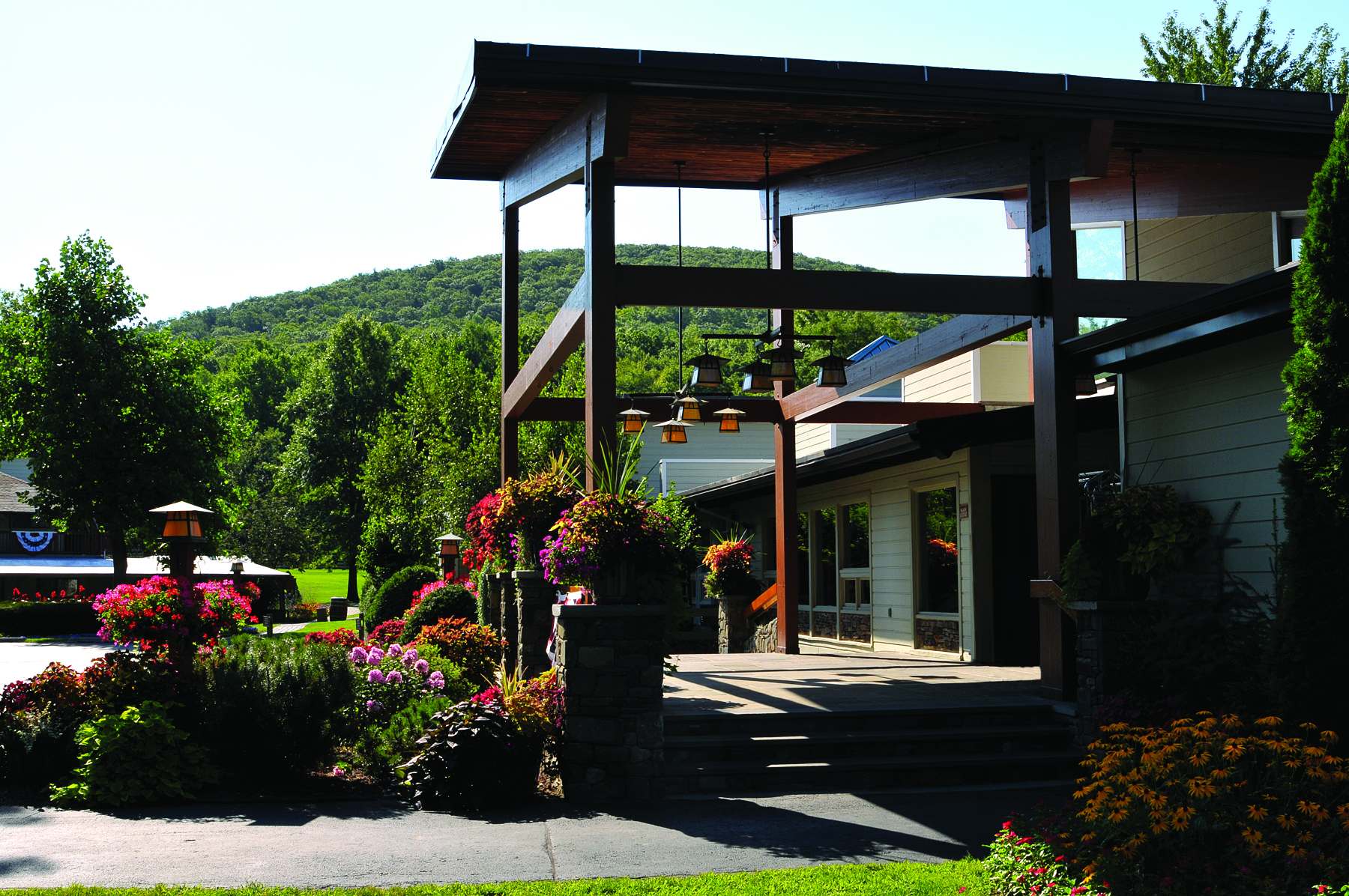 The resort’s front entrance is shown above.
