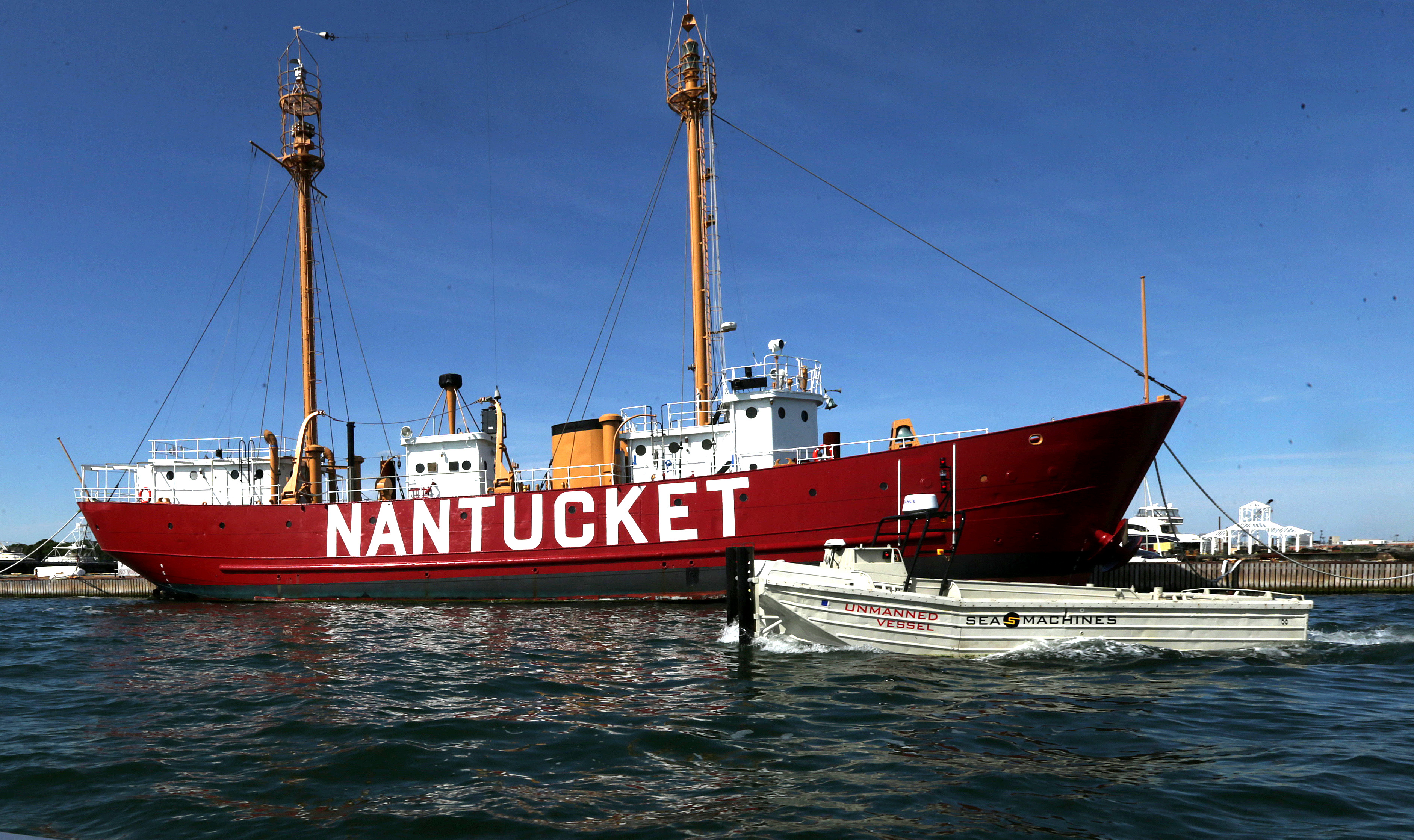 An un- manned boat cruised Boston Harbor in a test run.